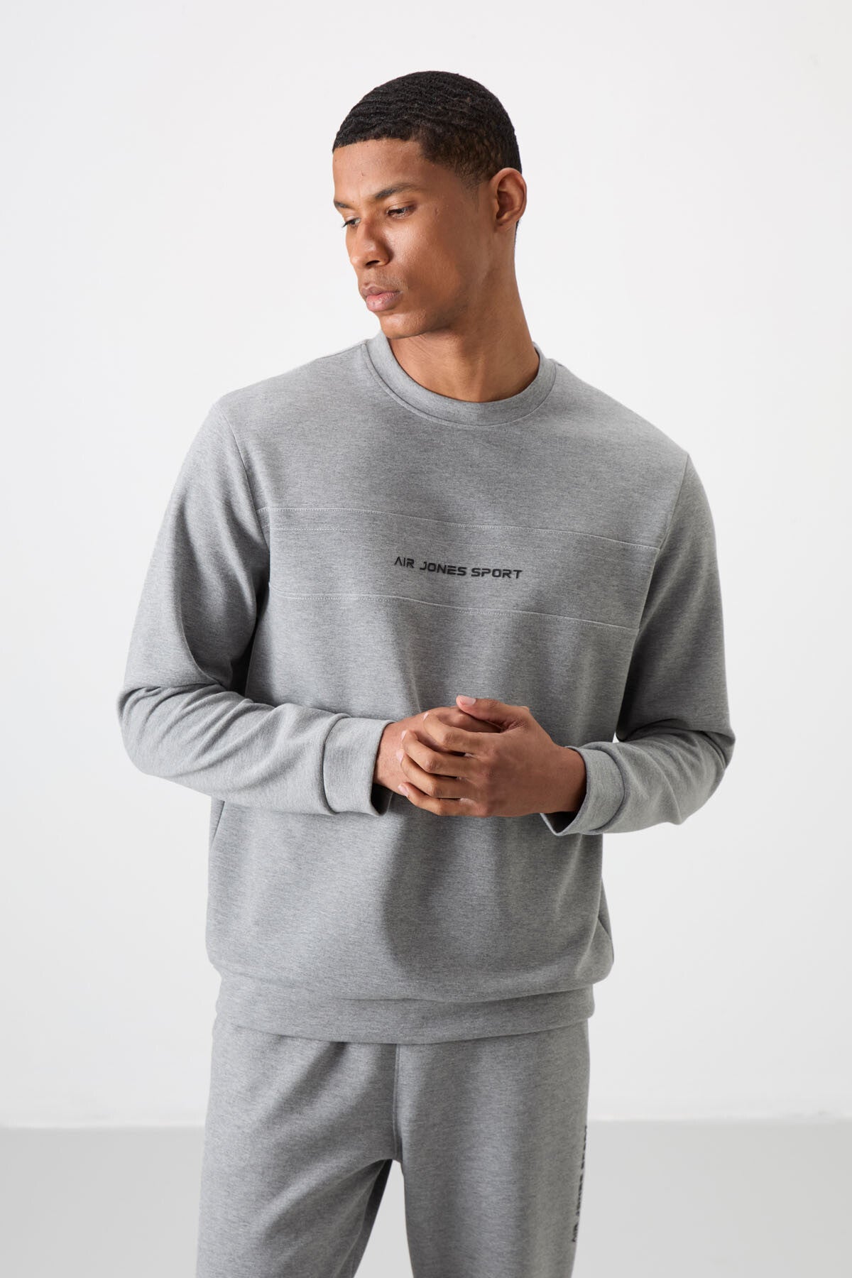 Grey Melange Cotton Thick Soft Textured Comfort Fit Printed Men's Tracksuit Set - 85253