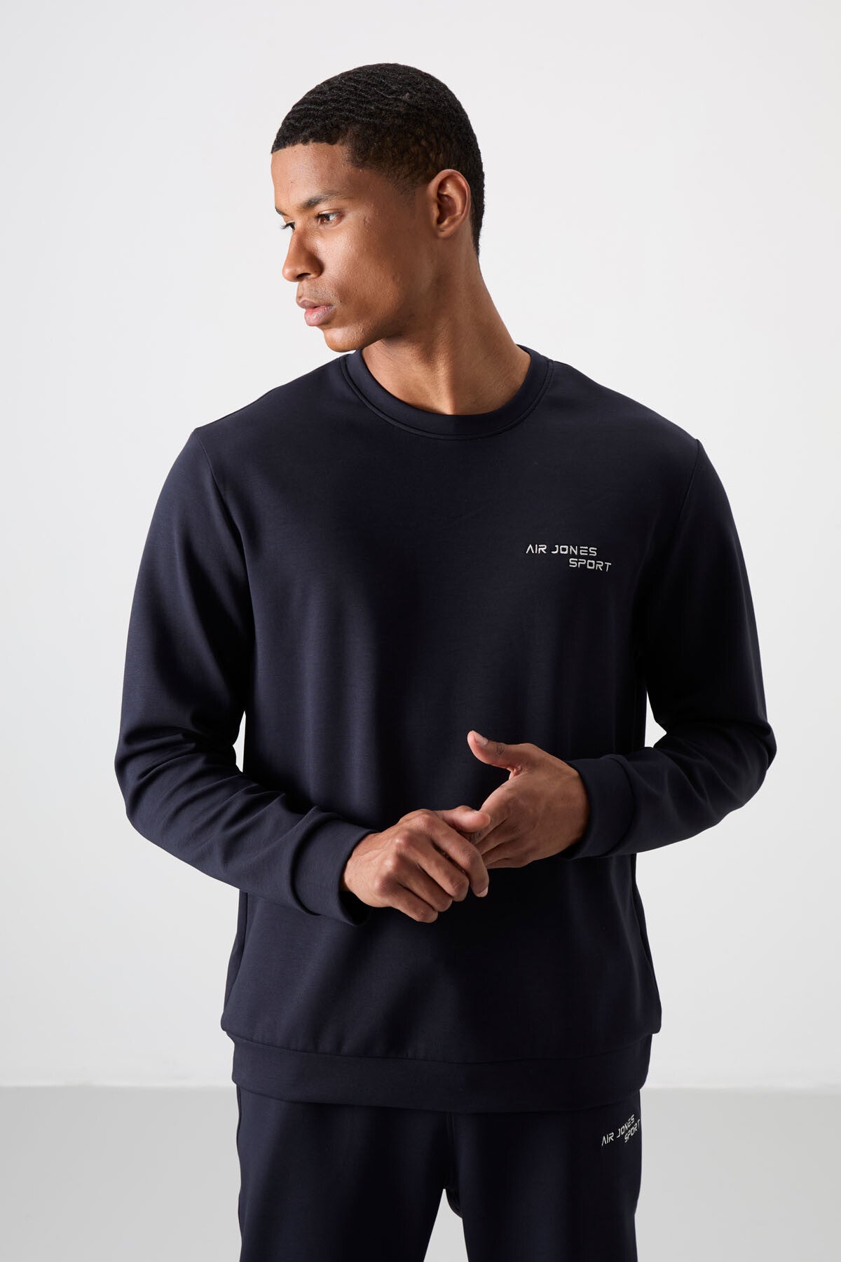 Navy Blue Cotton Thick Soft Textured Comfort Fit Embroidered Men's Tracksuit Set - 85254