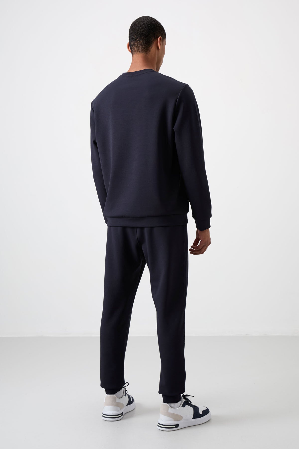 Navy Blue Cotton Thick Soft Textured Comfort Fit Embroidered Men's Tracksuit Set - 85254