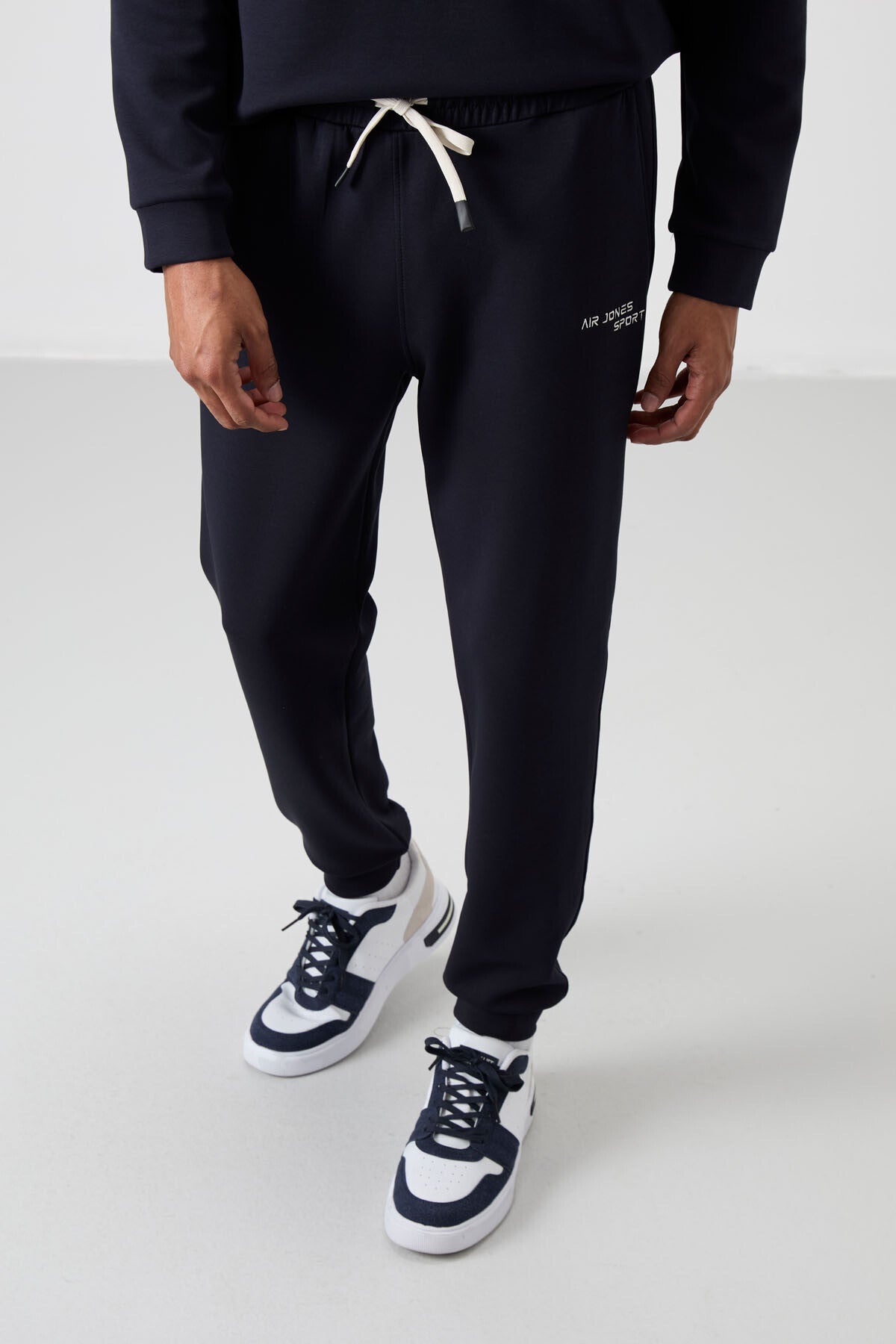 Navy Blue Cotton Thick Soft Textured Comfort Fit Embroidered Men's Tracksuit Set - 85254