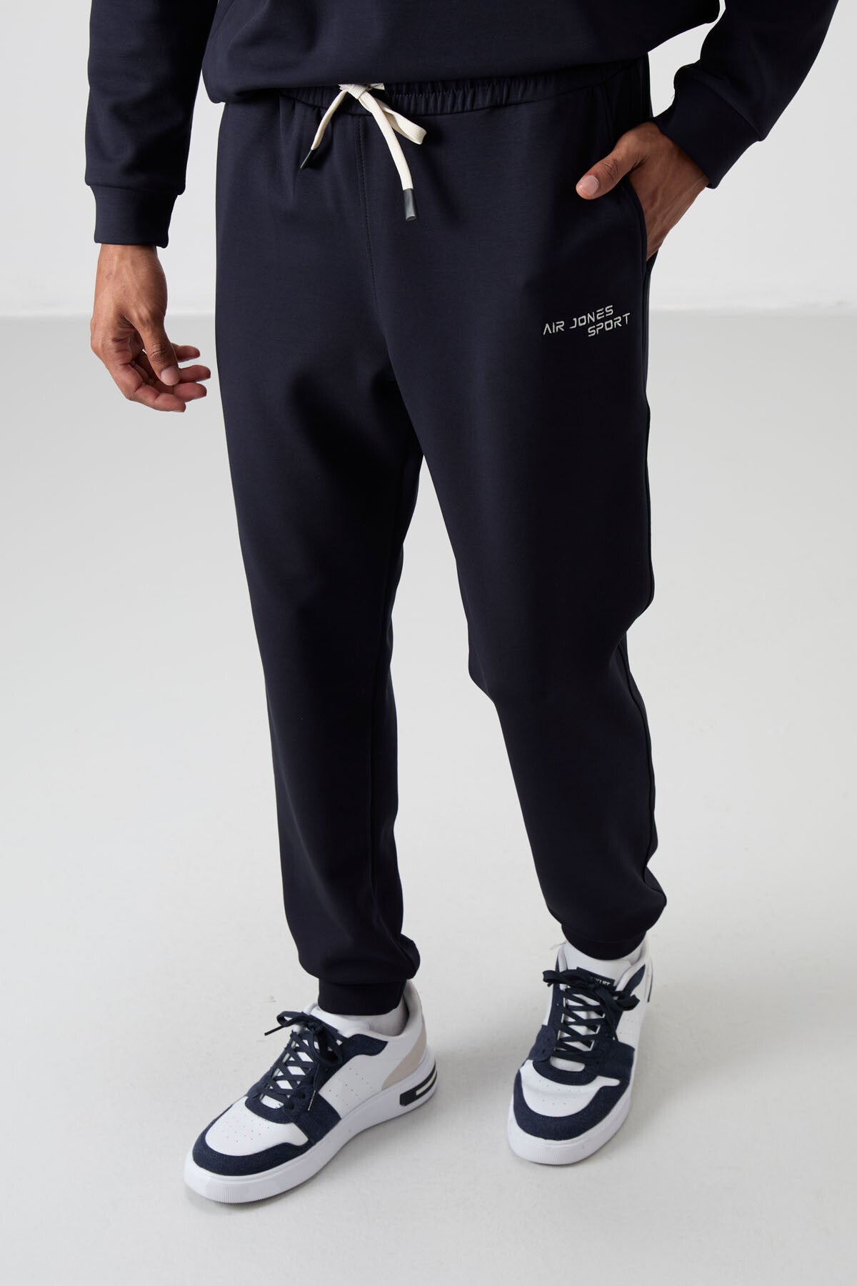Navy Blue Cotton Thick Soft Textured Comfort Fit Embroidered Men's Tracksuit Set - 85254