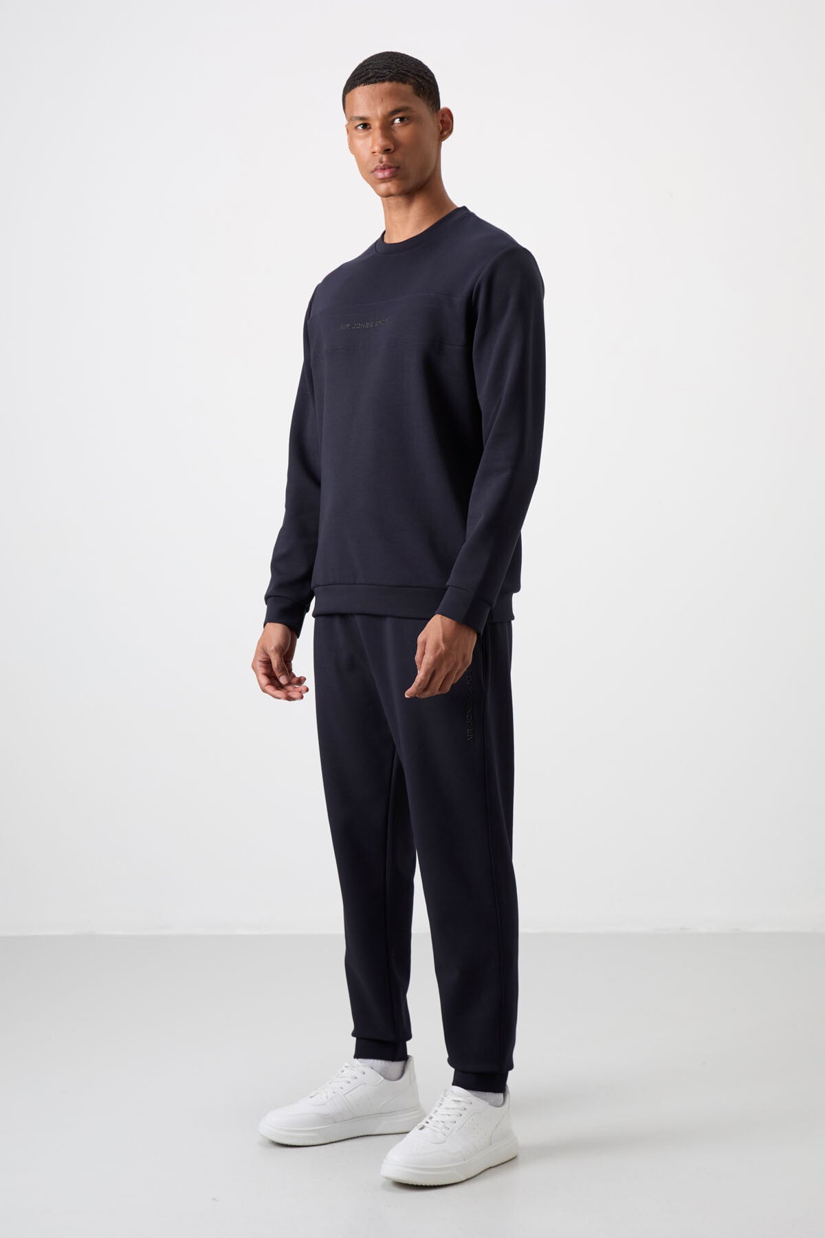 Navy Blue Cotton Thick Soft Textured Comfort Fit Printed Men's Tracksuit Set - 85253