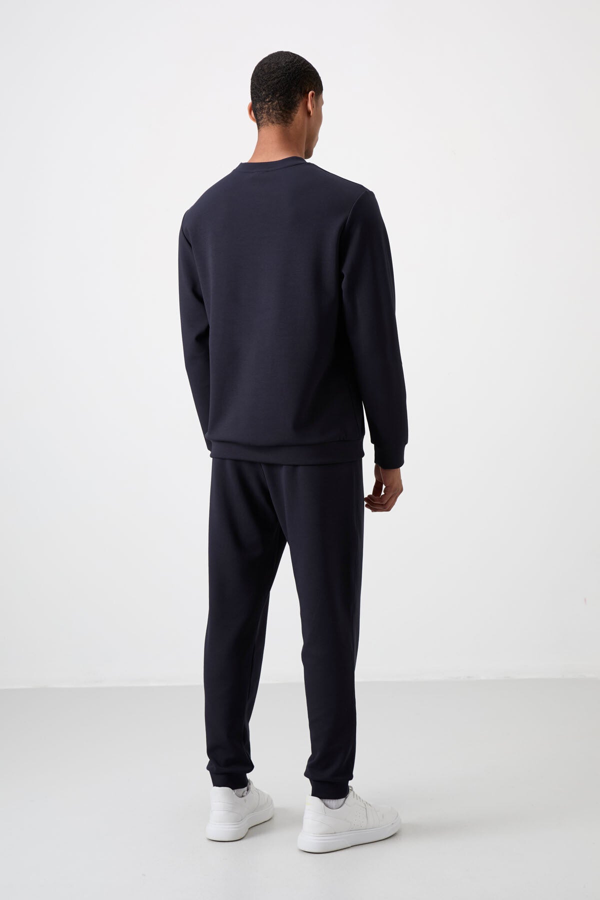 Navy Blue Cotton Thick Soft Textured Comfort Fit Printed Men's Tracksuit Set - 85253