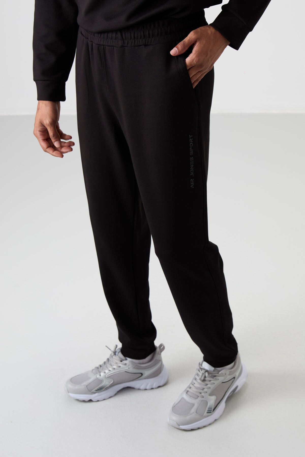 Black - Black Cotton Thick Soft Textured Comfort Fit Printed Men's Tracksuit Set - 85253