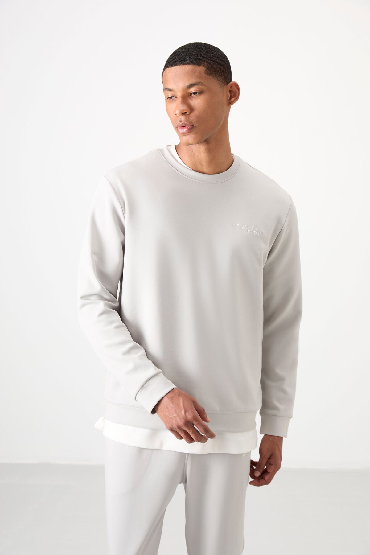 Stone Cotton Thick Soft Textured Comfort Fit Embroidered Men's Tracksuit Set - 85254