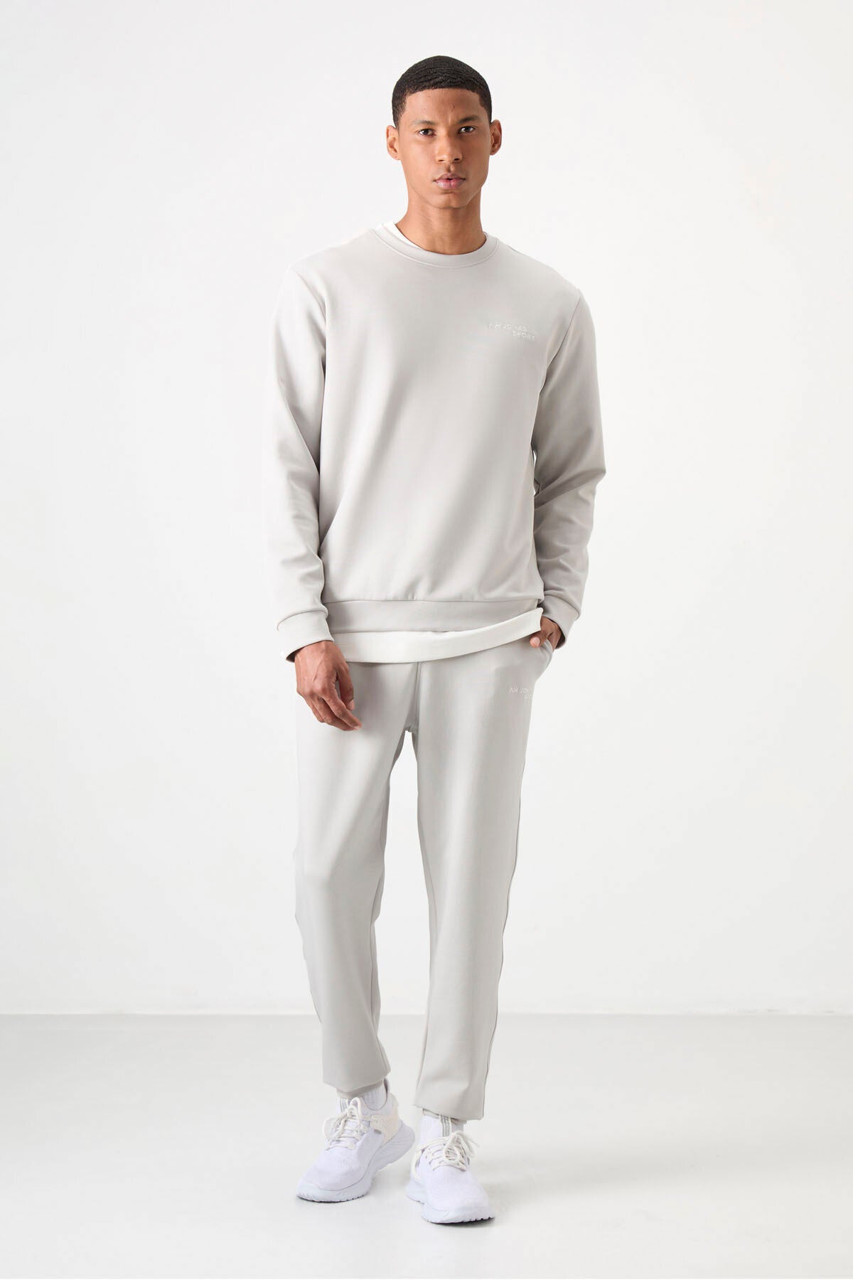 Stone Cotton Thick Soft Textured Comfort Fit Embroidered Men's Tracksuit Set - 85254