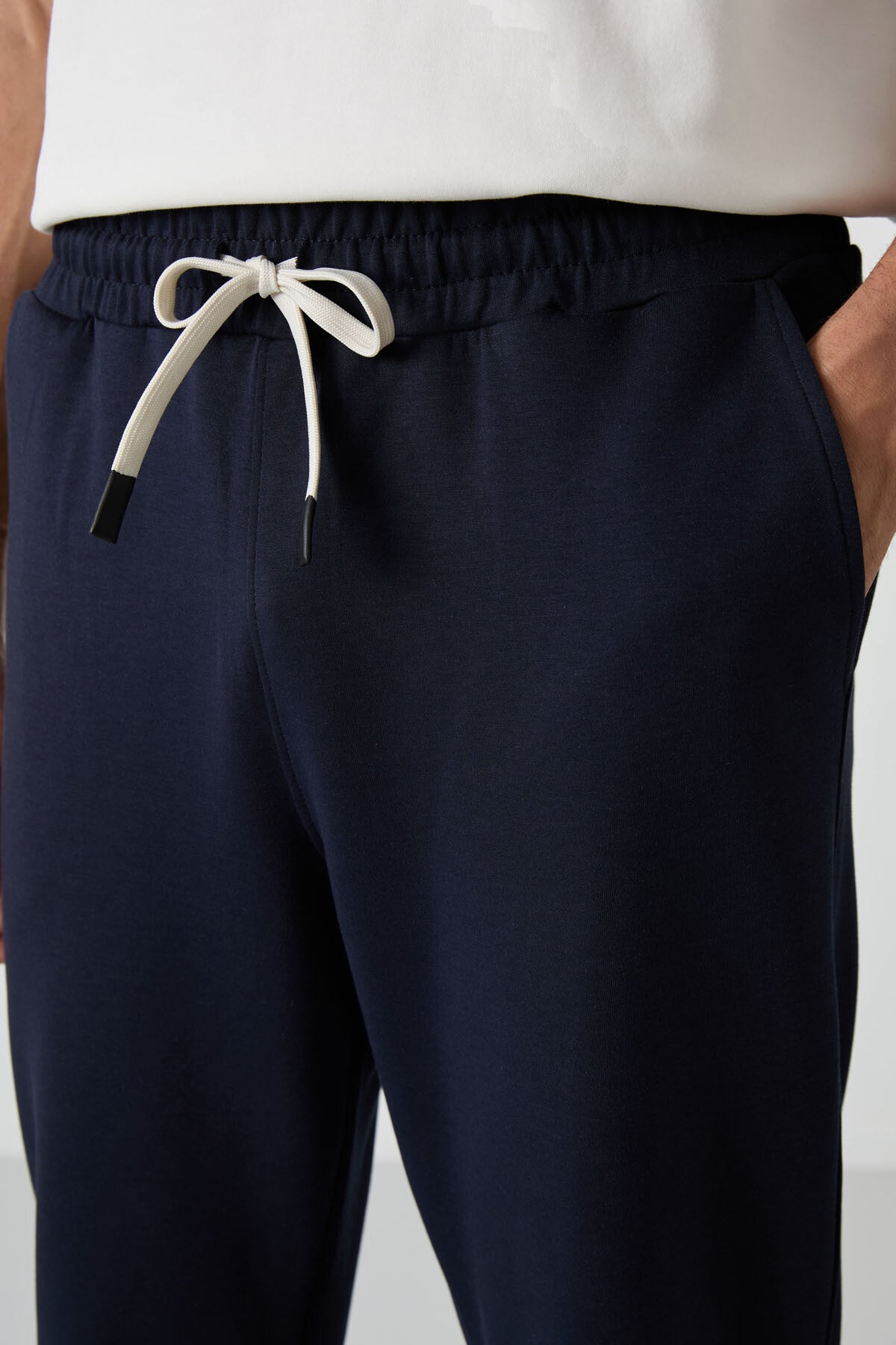 Khaki - Navy Blue Cotton Thick Soft Textured Oversize Fit Basic Men's Tracksuit Set - 85251