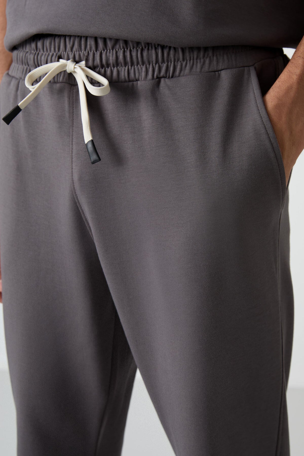 Dark Grey Cotton Thick Soft Textured Oversize Fit Basic Men's Tracksuit Set - 85251