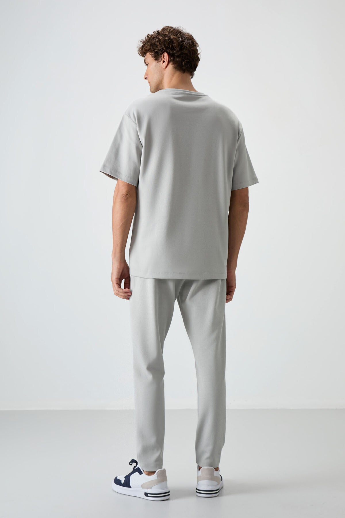 Stone Cotton Thick Soft Textured Oversize Fit Embroidered Men's Tracksuit Set - 85252