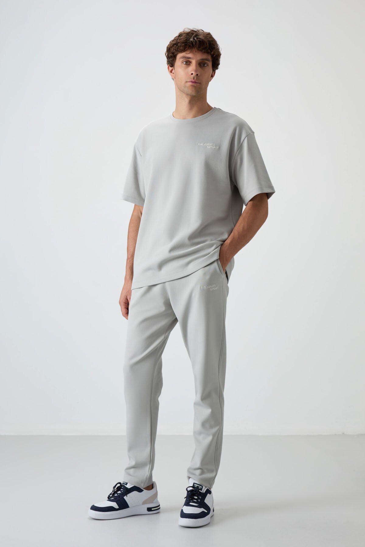 Stone Cotton Thick Soft Textured Oversize Fit Embroidered Men's Tracksuit Set - 85252