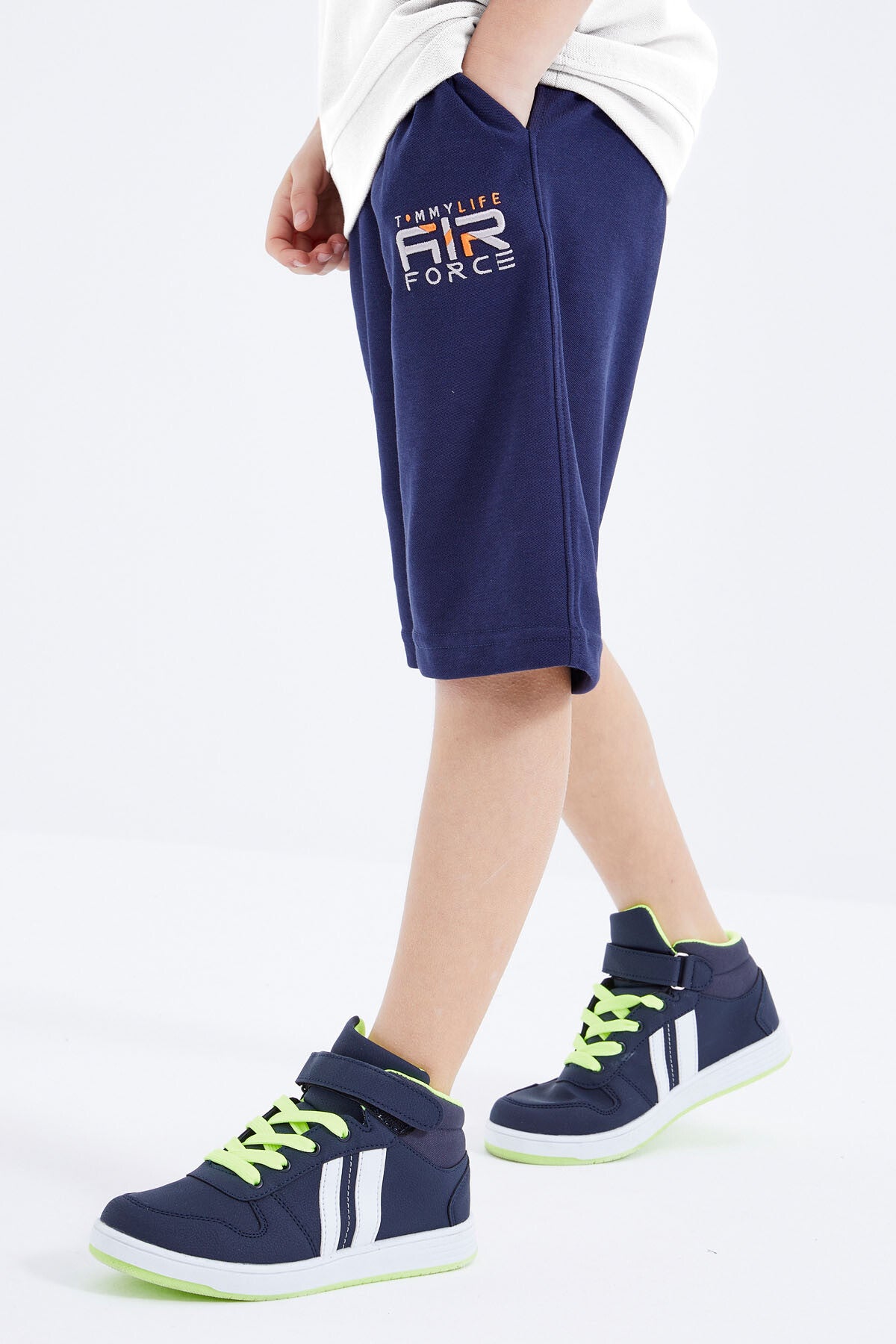 Ecru-Indigo Embroidered Oversize Boys' Shorts Set - 10897