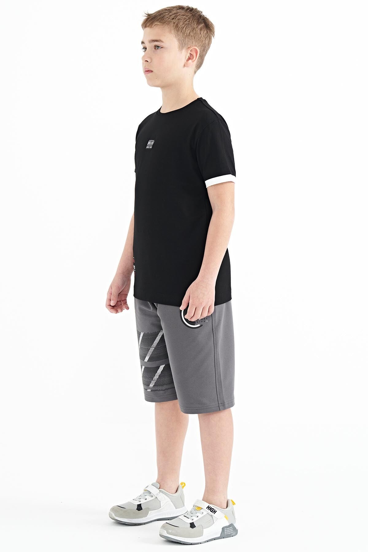 Dark Grey Print Detailed Laced Standard Fit Boys Shorts - 11125