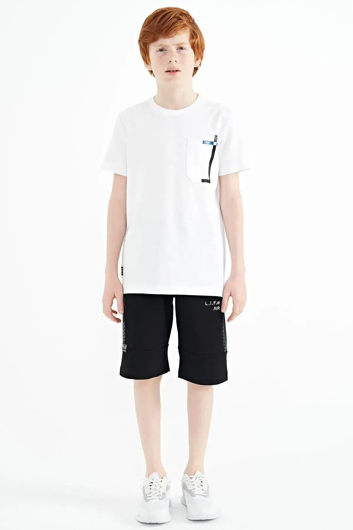 White Cep Detailed O Collar Standard Fit Boys T-Shirt - 11120