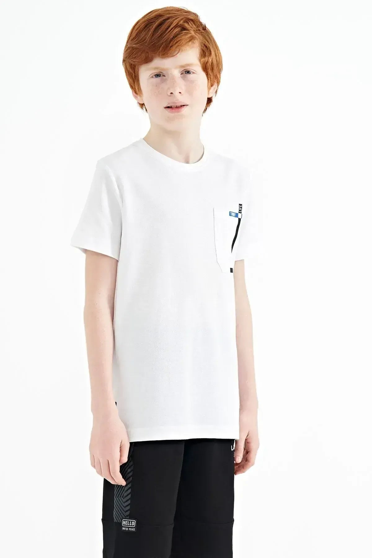 White Cep Detailed O Collar Standard Fit Boys T-Shirt - 11120