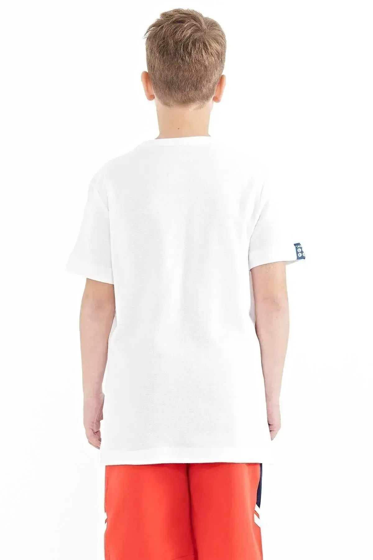 White Front Pocket Embroidered O Neck Standard Fit Boys T-Shirt - 11116