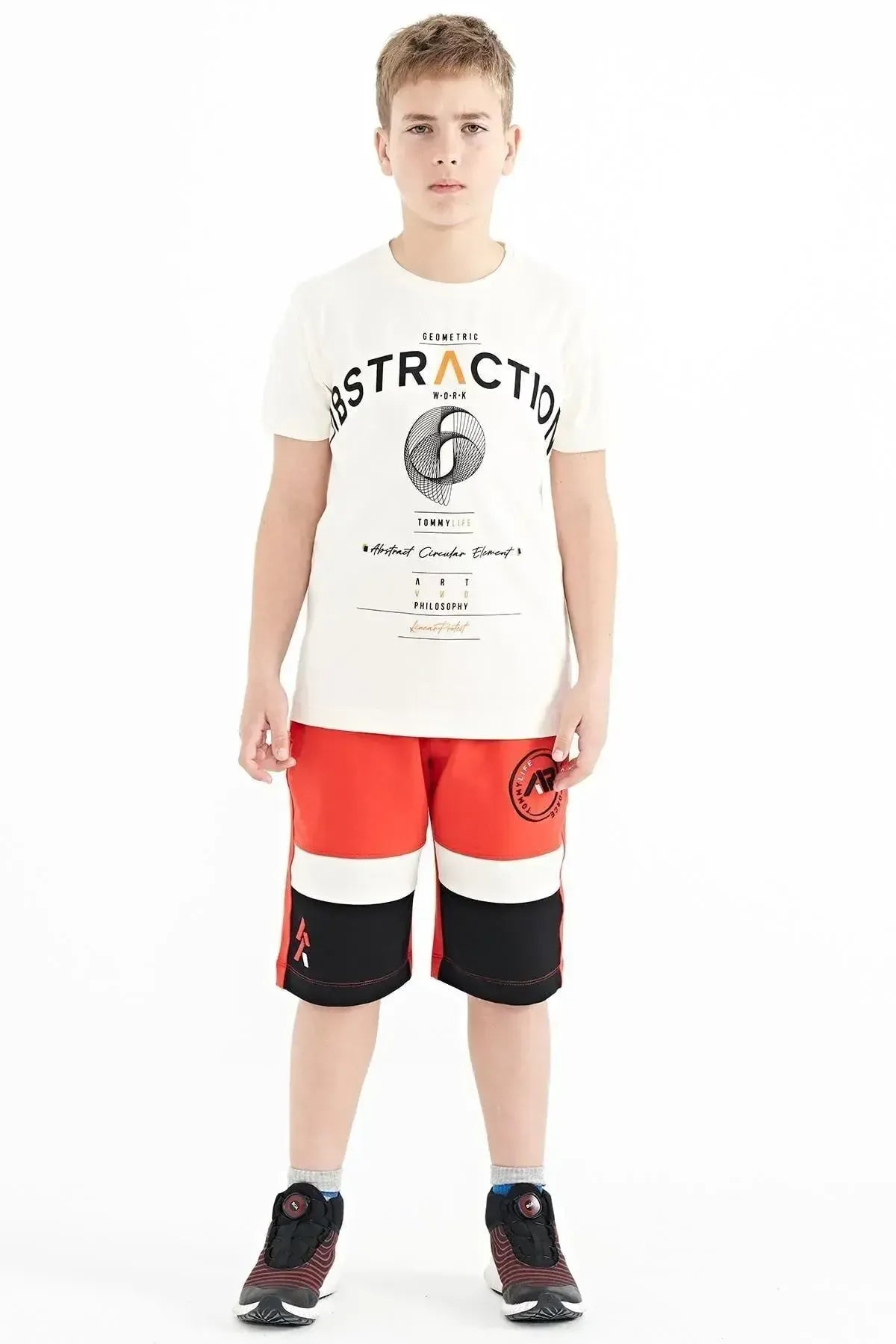 Ecru Writing Print Detailed O Collar Standard Cut Boys T-Shirt - 11103