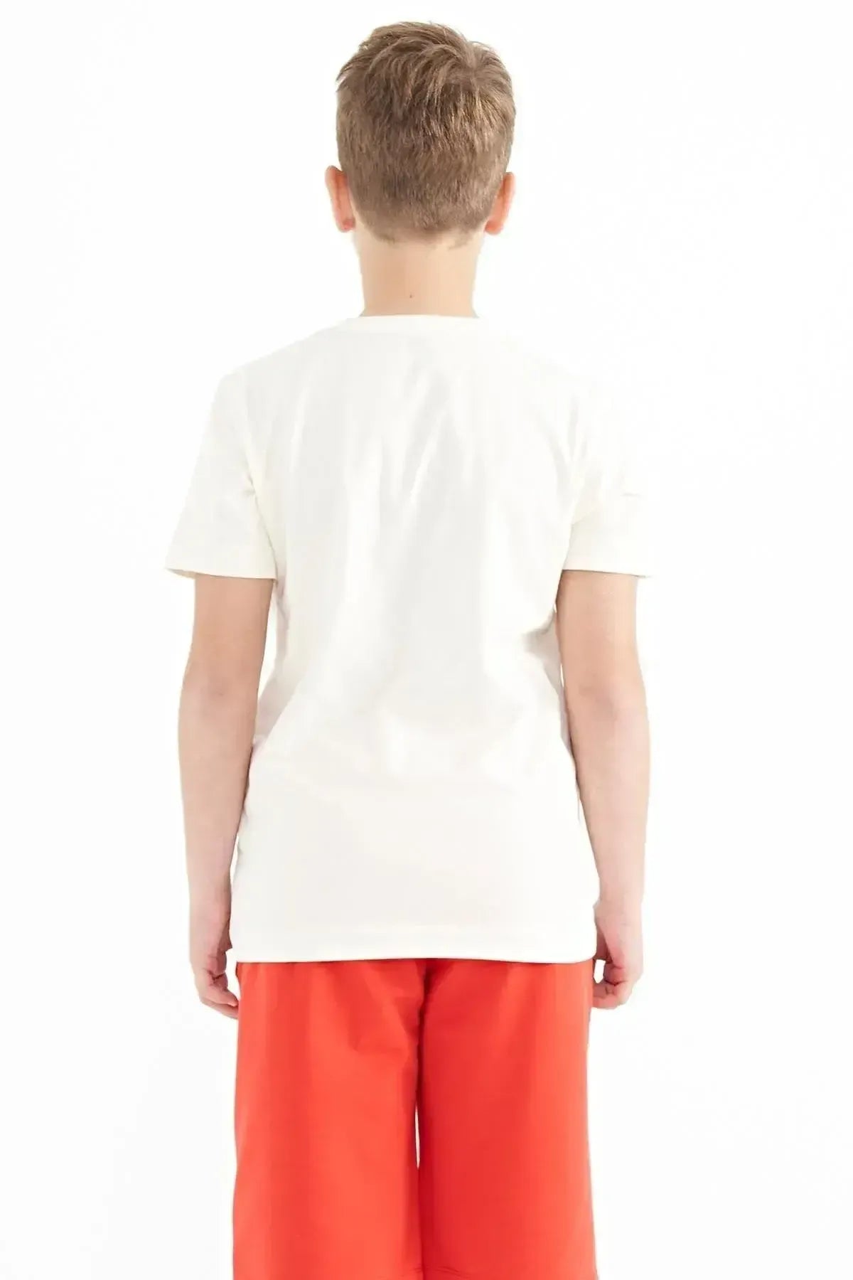 Ecru Writing Print Detailed O Collar Standard Cut Boys T-Shirt - 11103