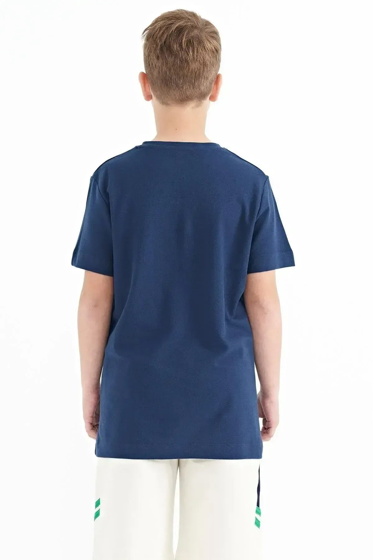 Indigo Print Detailed O Collar Standard Fit Men's Kids T-Shirt - 11117