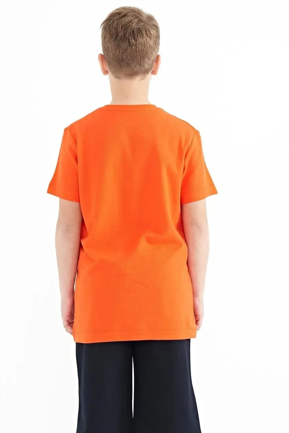 Orange Print O Collar Standard Cut Boys T-Shirt - 11119