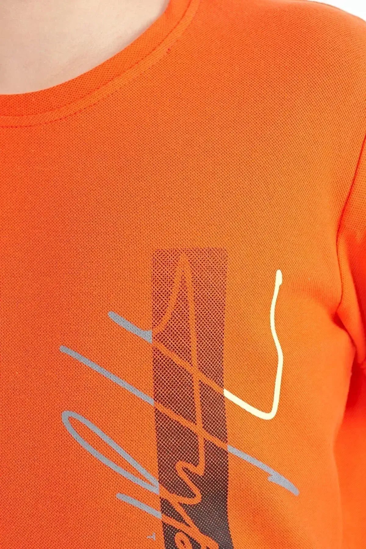 Orange Print O Collar Standard Cut Boys T-Shirt - 11119