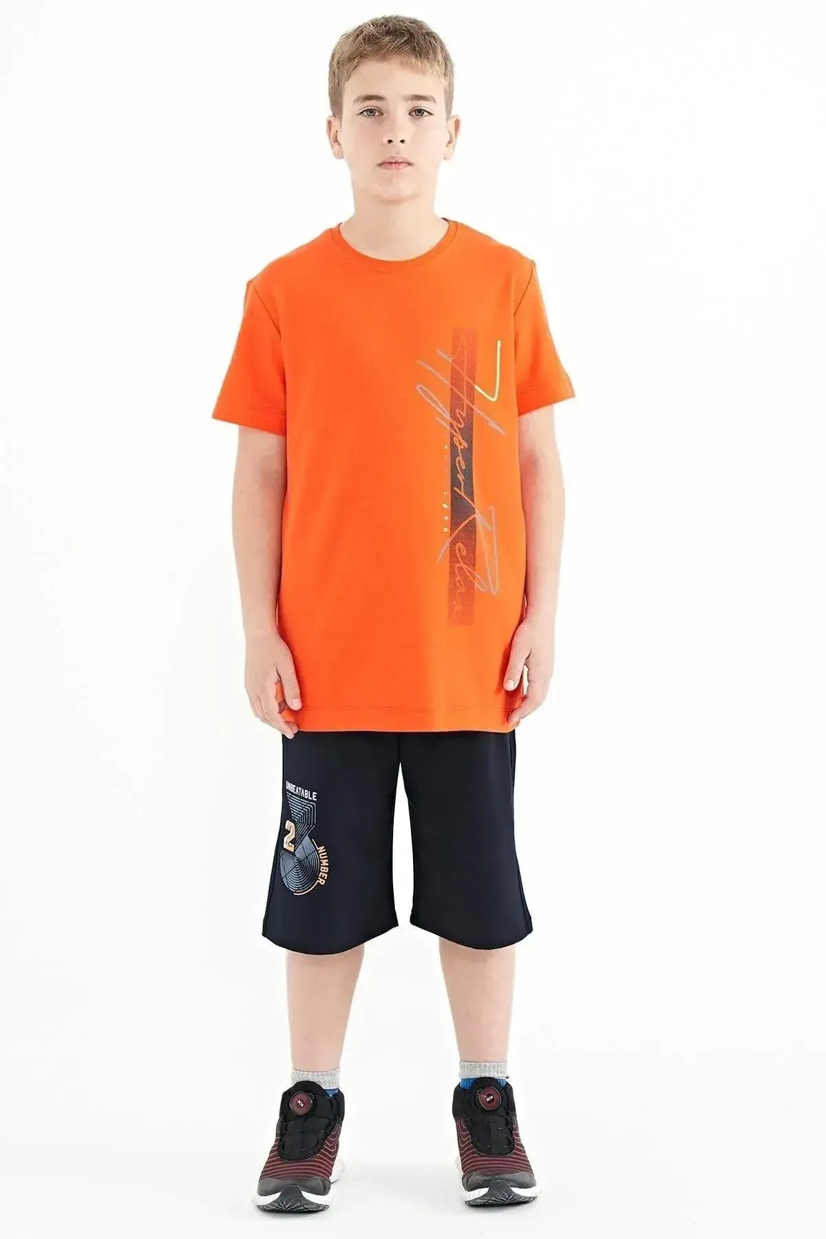 Orange Print O Collar Standard Cut Boys T-Shirt - 11119