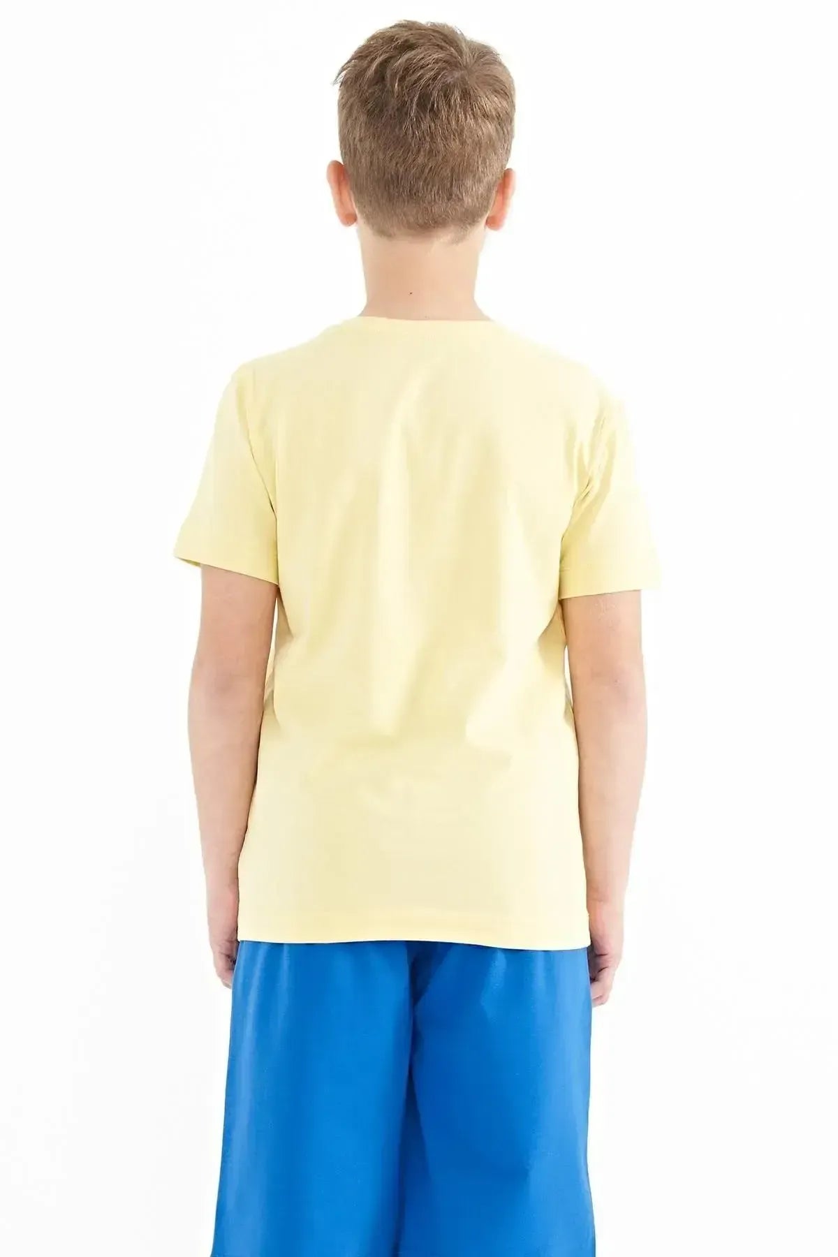 Yellow Print Detailed O Collar Standard Cut Boys' T-Shirt - 11103