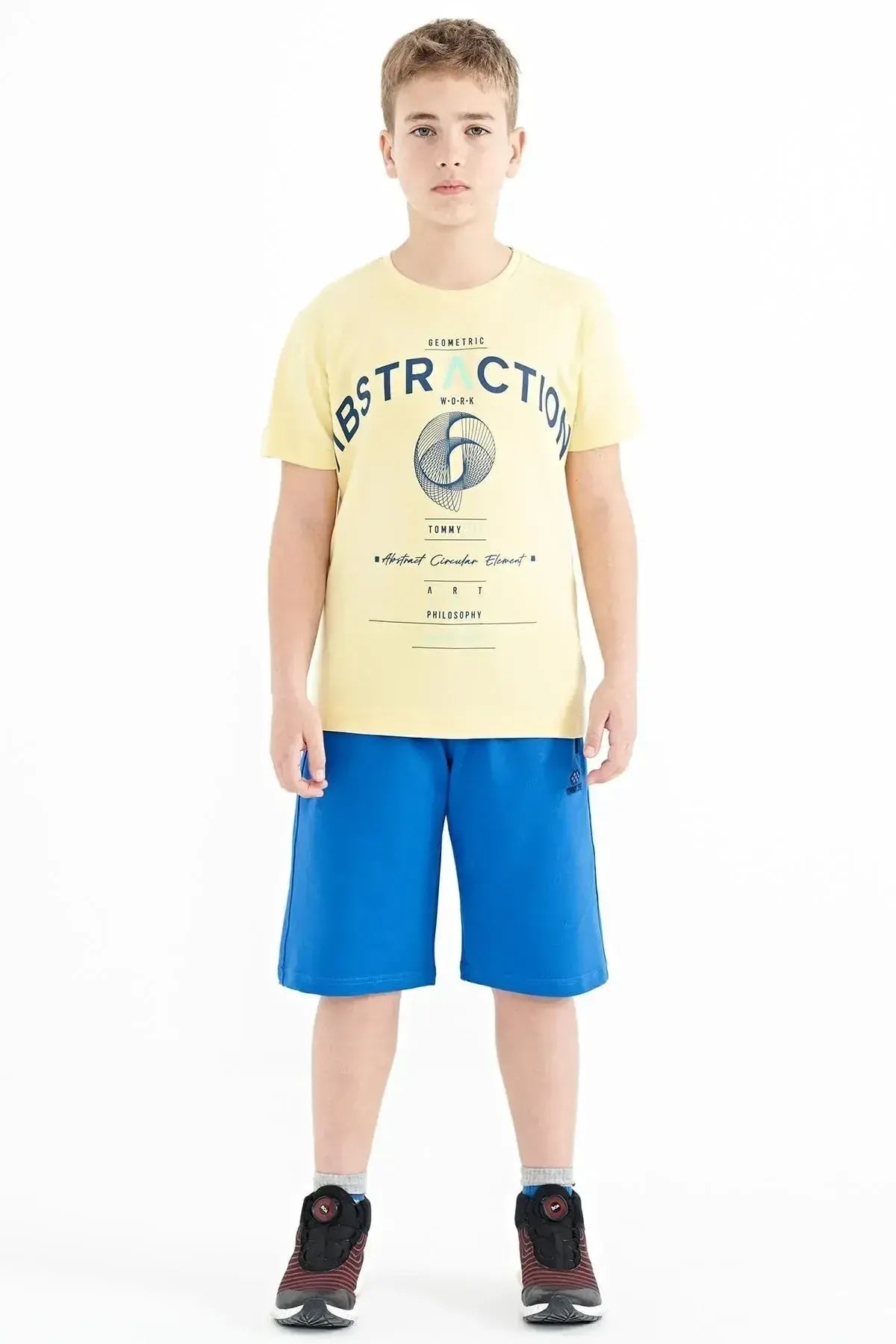 Yellow Print Detailed O Collar Standard Cut Boys' T-Shirt - 11103
