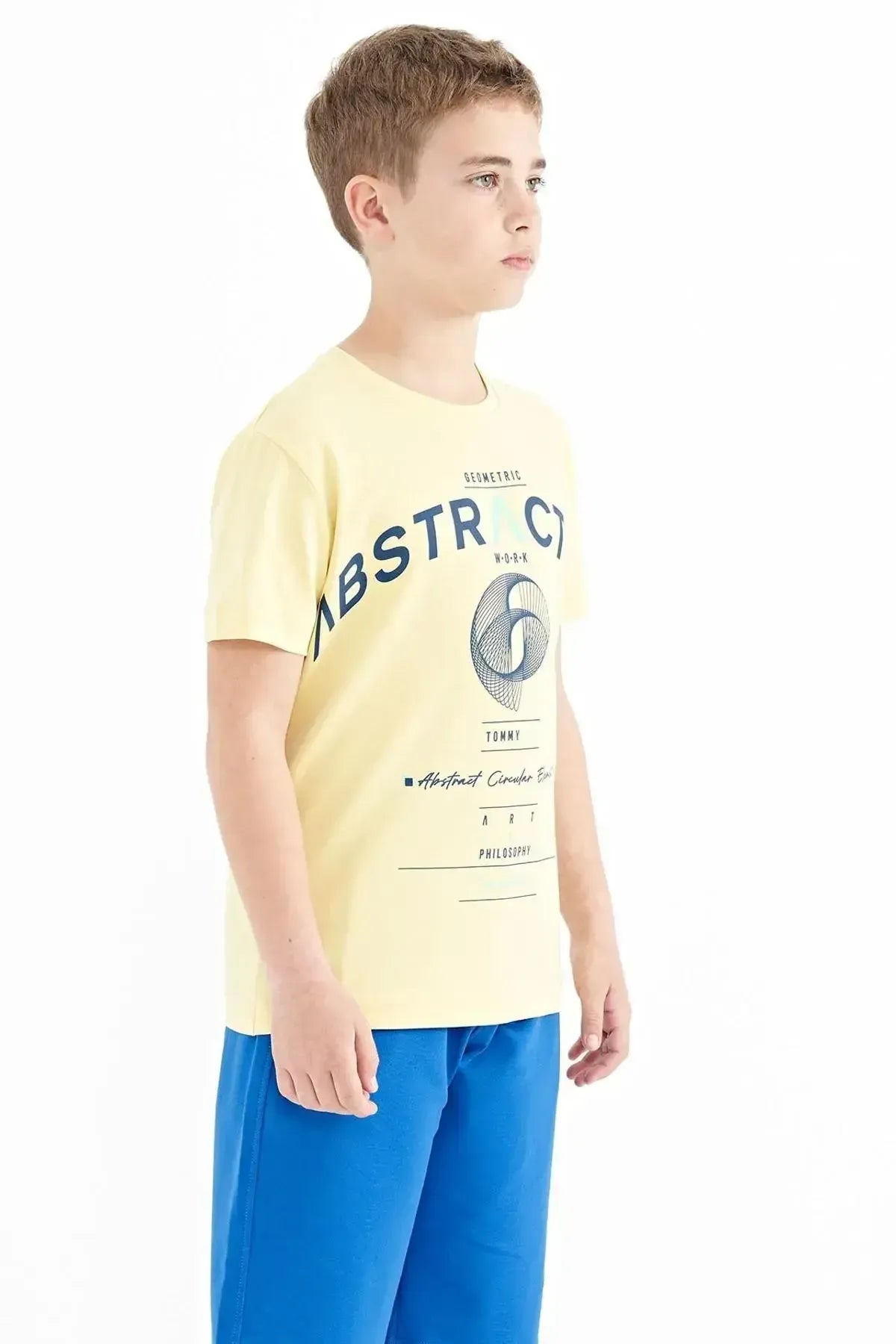 Yellow Print Detailed O Collar Standard Cut Boys' T-Shirt - 11103