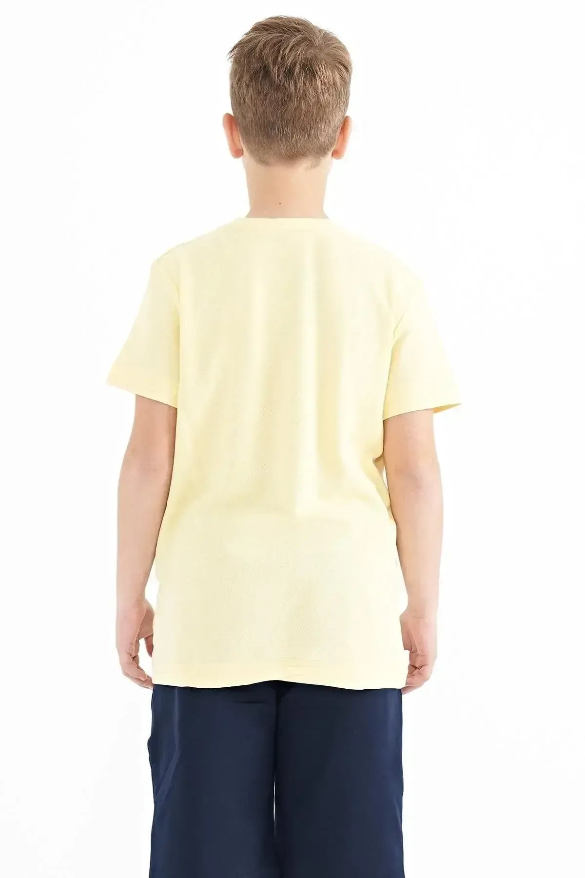 Yellow Print O Collar Standard Cut Boys' T-Shirt - 11119