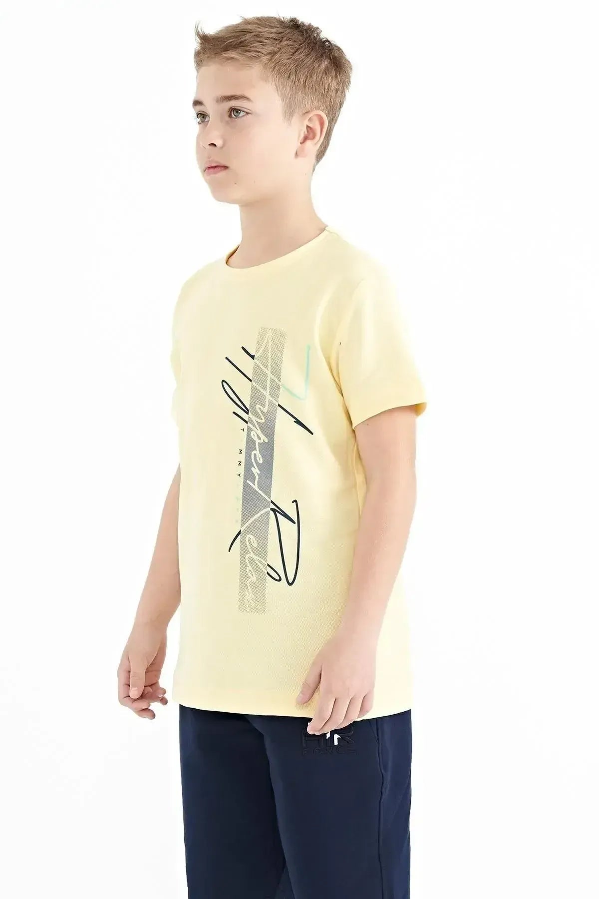 Yellow Print O Collar Standard Cut Boys' T-Shirt - 11119
