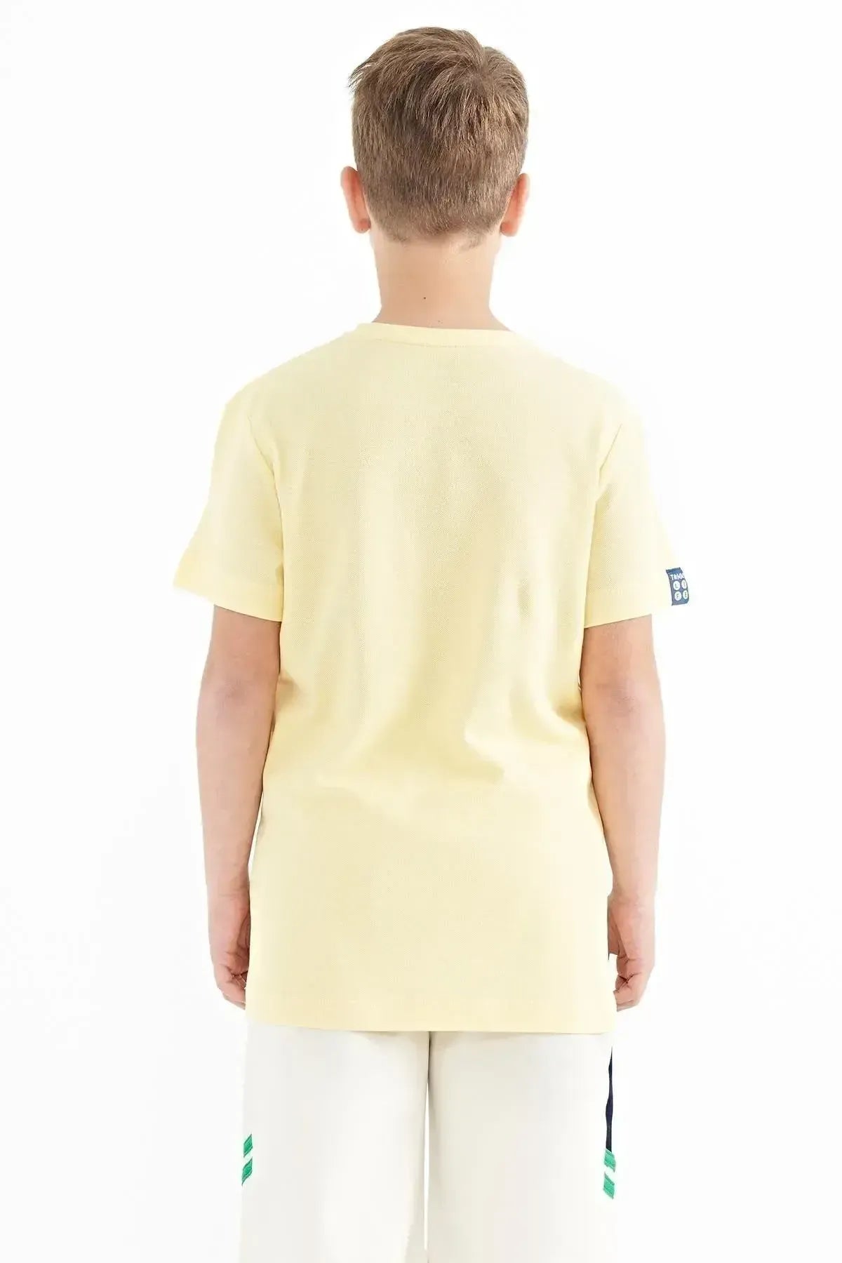 Blue Front Pocket Embroidered Detailed O Collar Standard Fit Boys T-Shirt - 11116