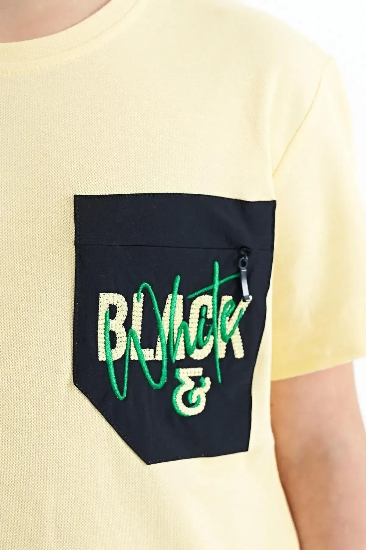 Blue Front Pocket Embroidered Detailed O Collar Standard Fit Boys T-Shirt - 11116