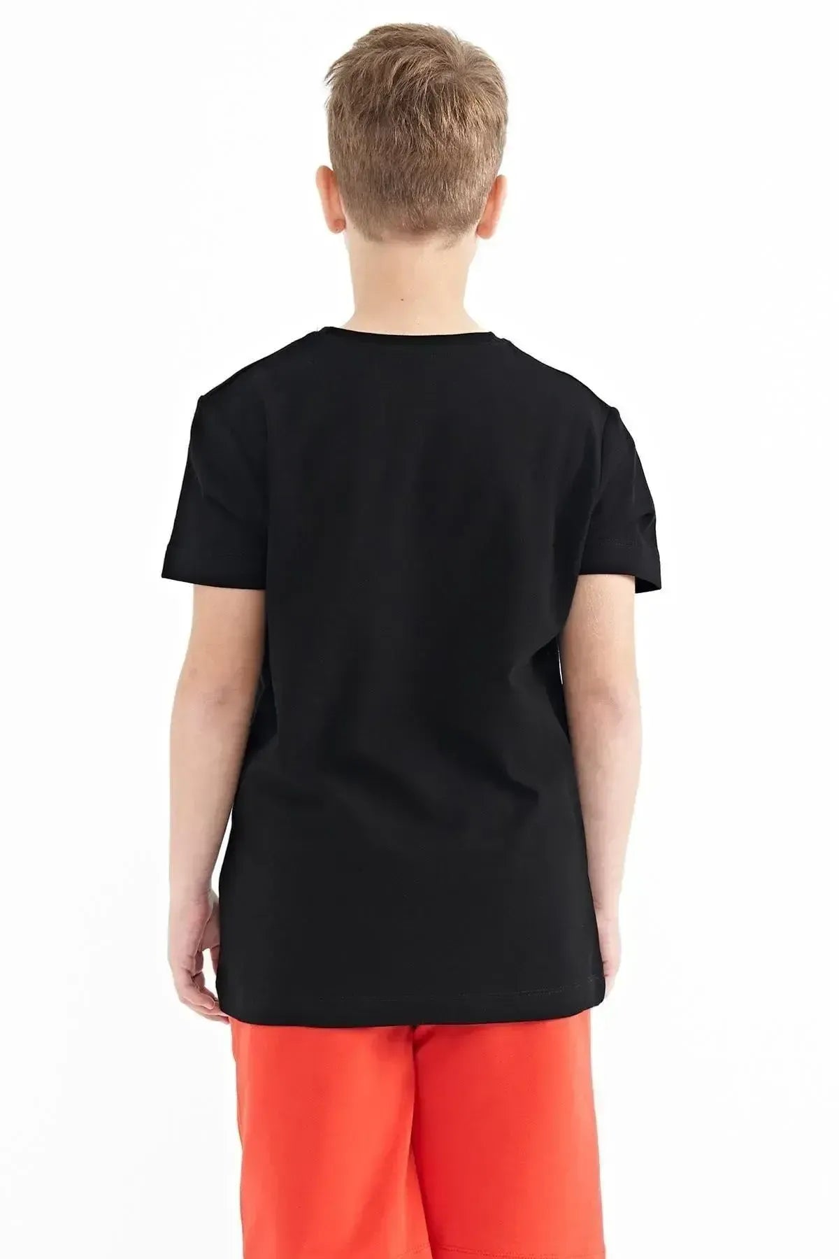 Black Print O Neck Standard Fit Boys T-Shirt - 11119