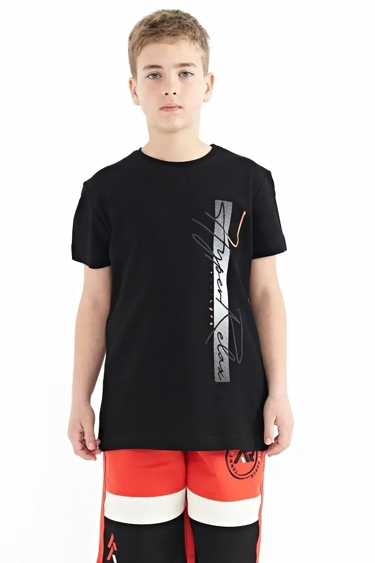 Black Print O Neck Standard Fit Boys T-Shirt - 11119