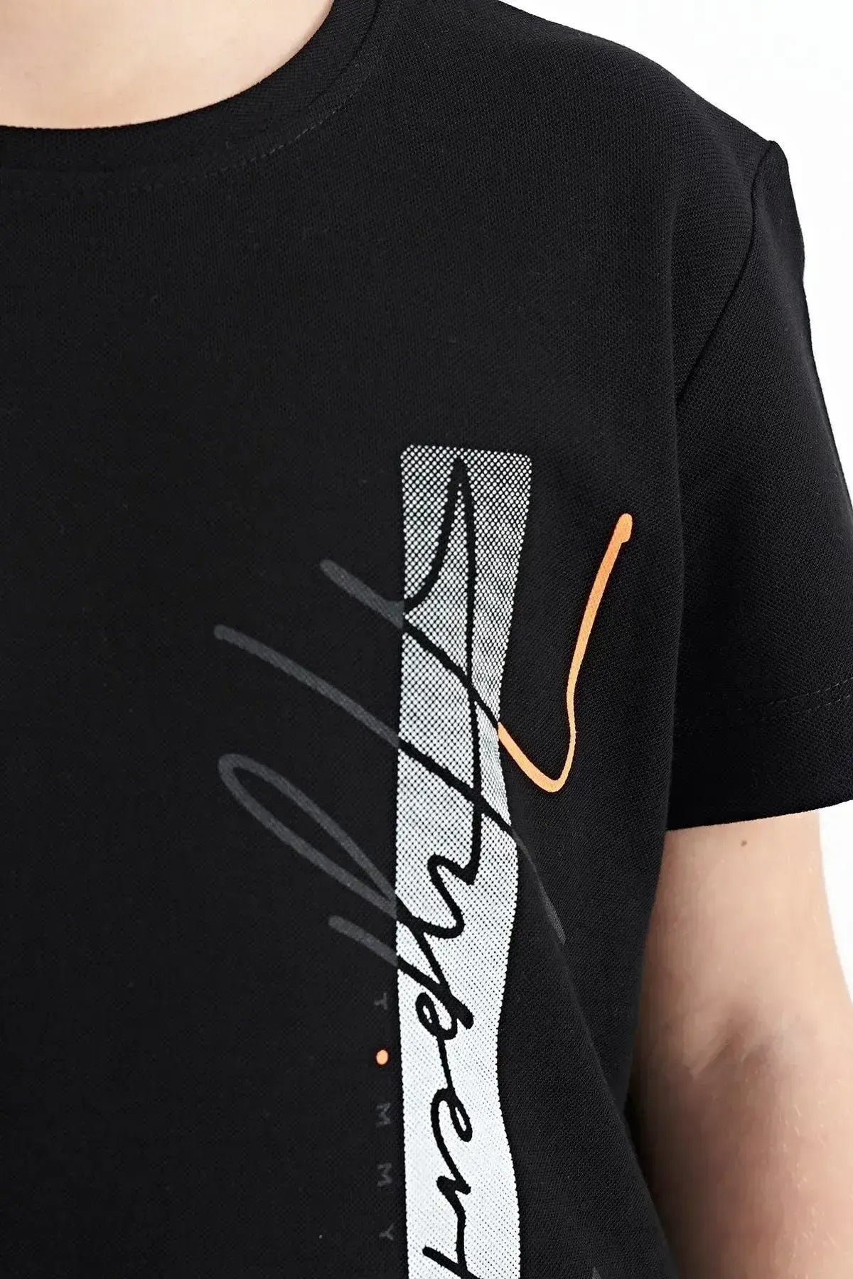 Black Print O Neck Standard Fit Boys T-Shirt - 11119
