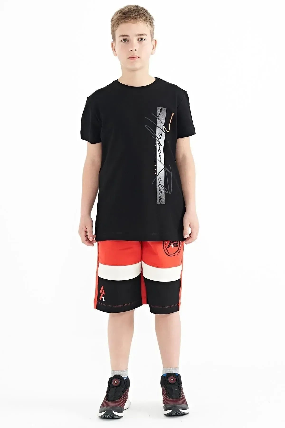Black Print O Neck Standard Fit Boys T-Shirt - 11119