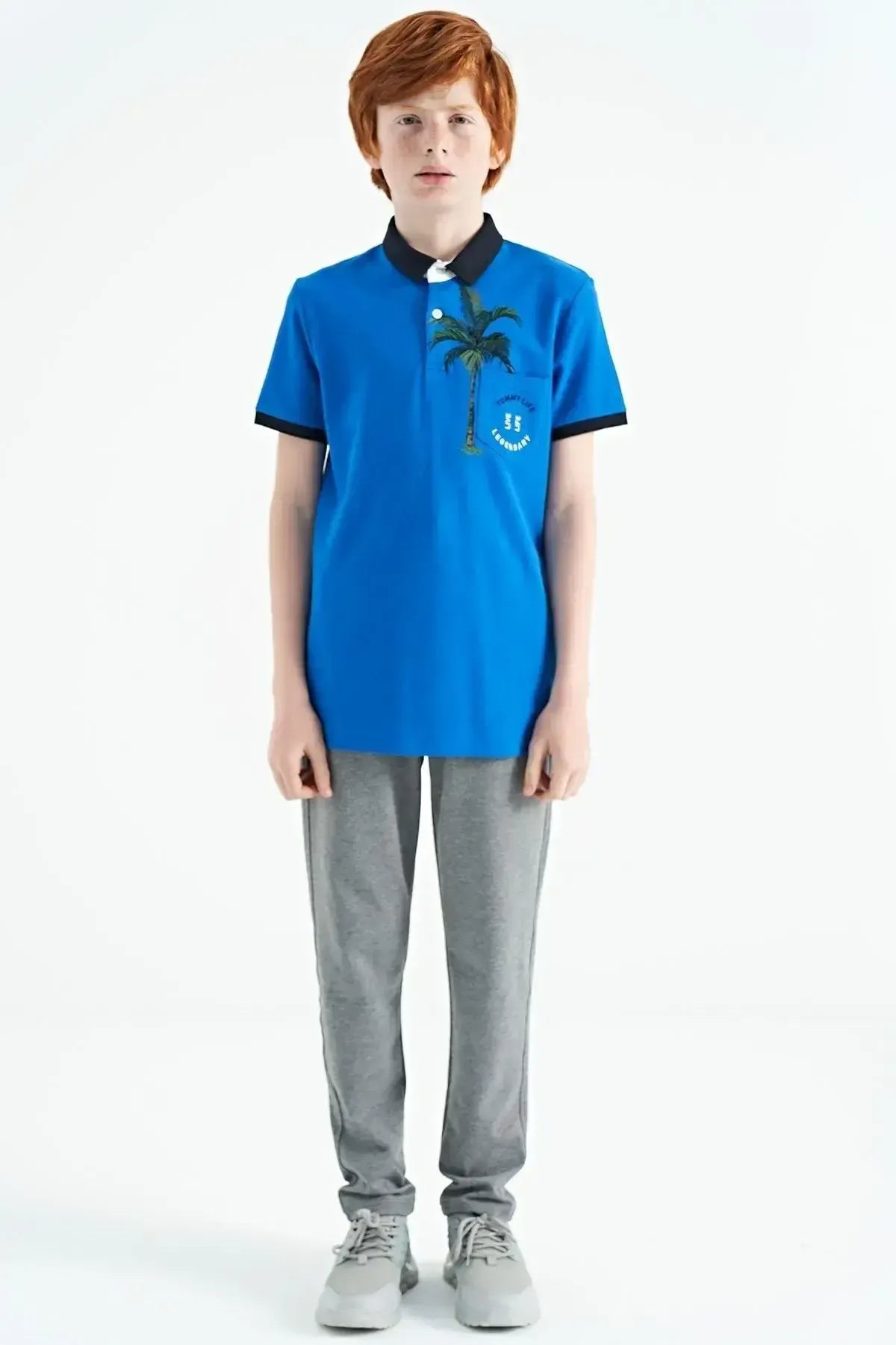 Printed Pocket Detailed Standard Fit Polo Collar Boys T-Shirt - 11144