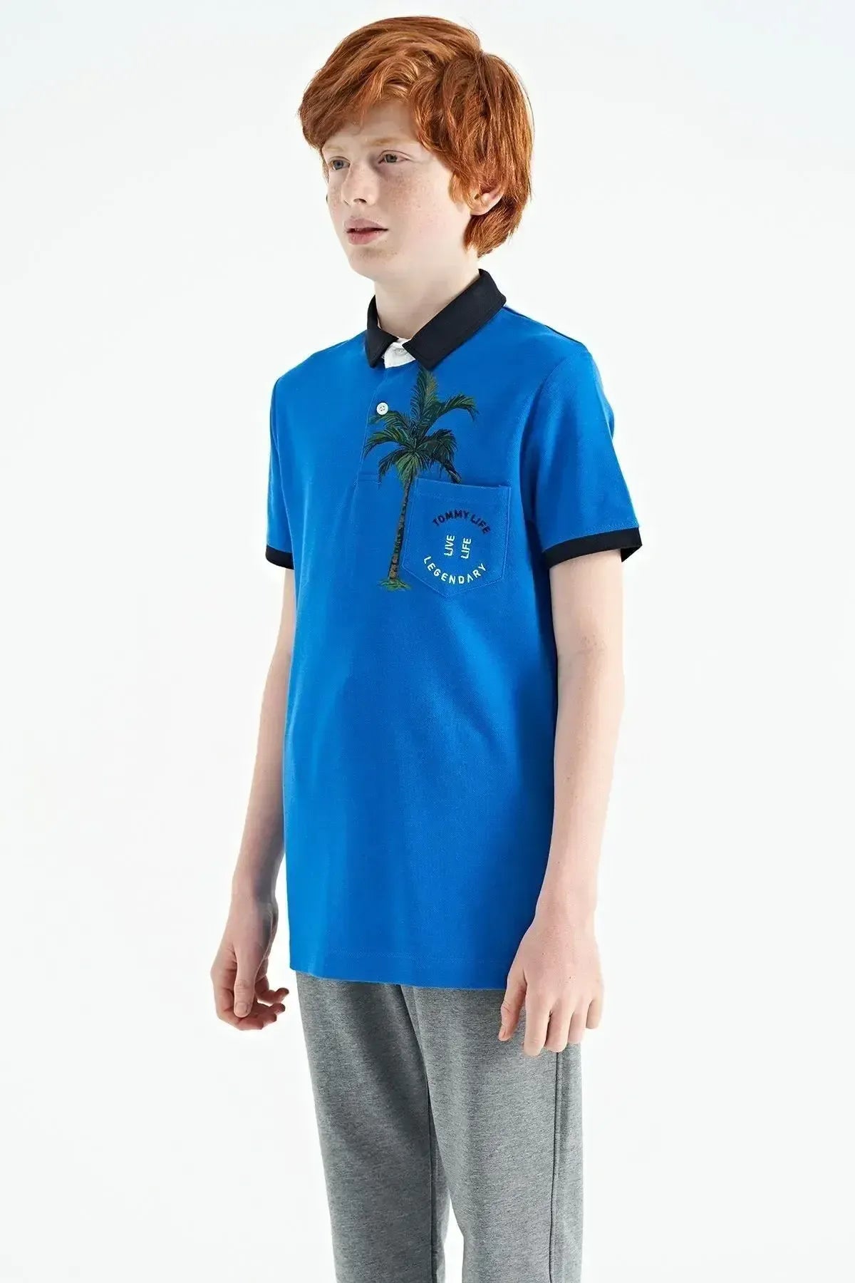 Printed Pocket Detailed Standard Fit Polo Collar Boys T-Shirt - 11144