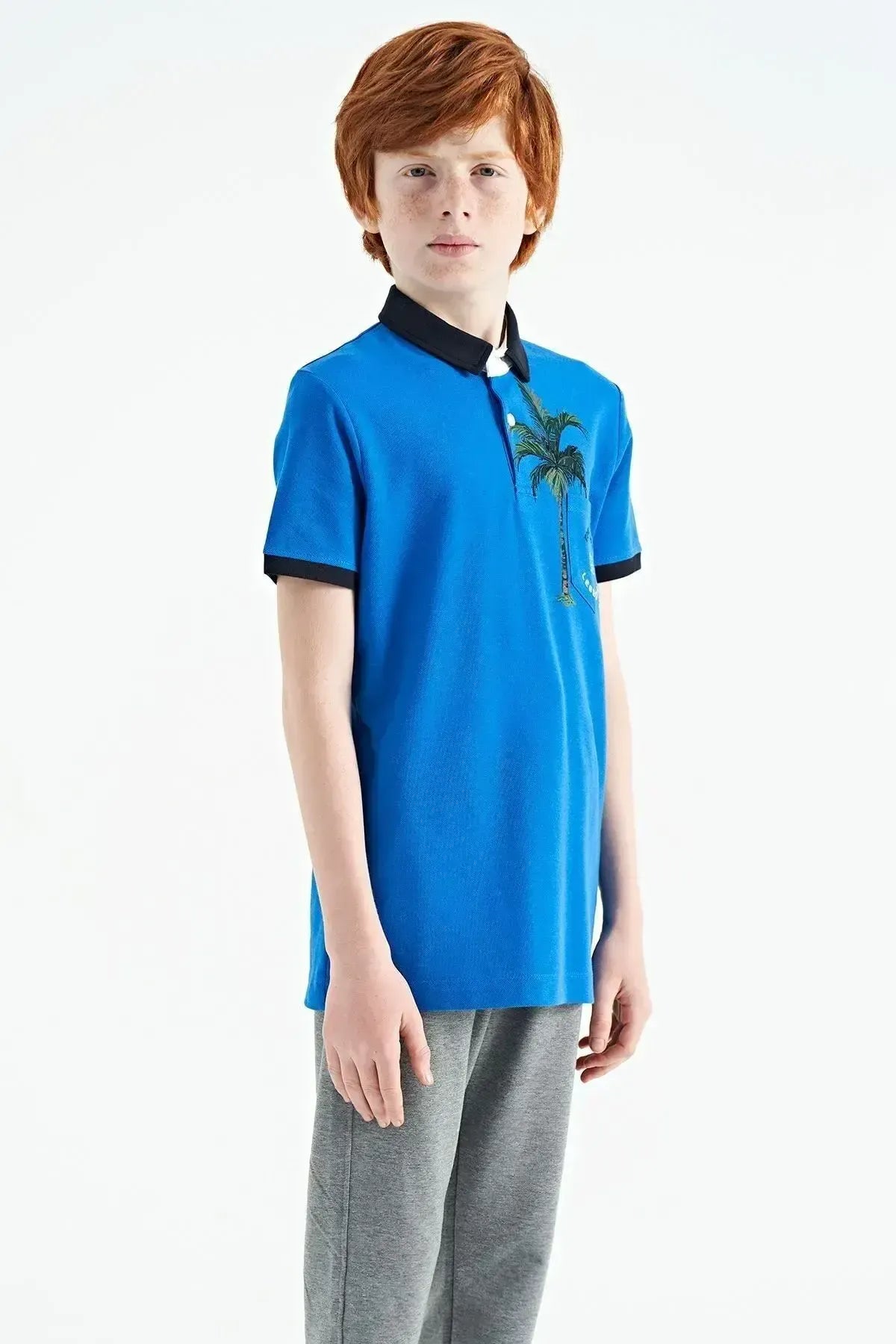 Printed Pocket Detailed Standard Fit Polo Collar Boys T-Shirt - 11144