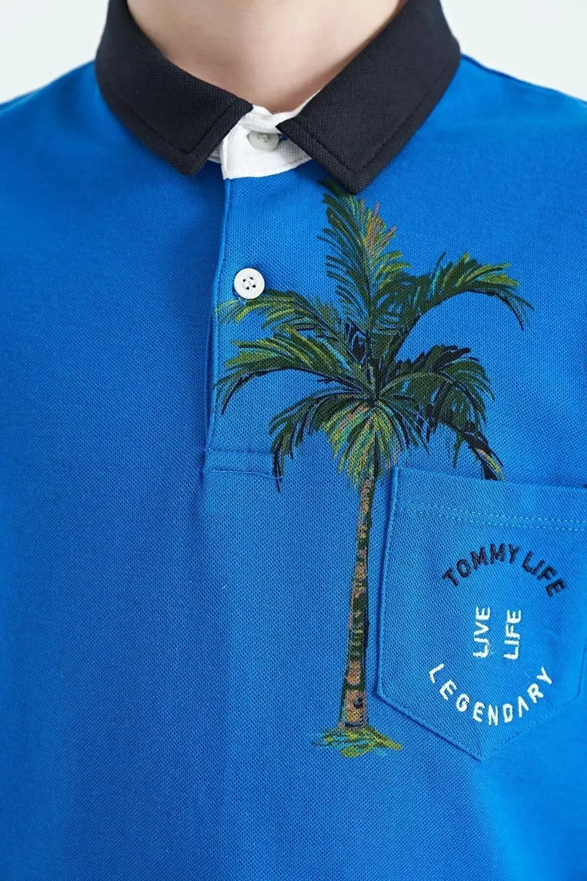 Printed Pocket Detailed Standard Fit Polo Collar Boys T-Shirt - 11144