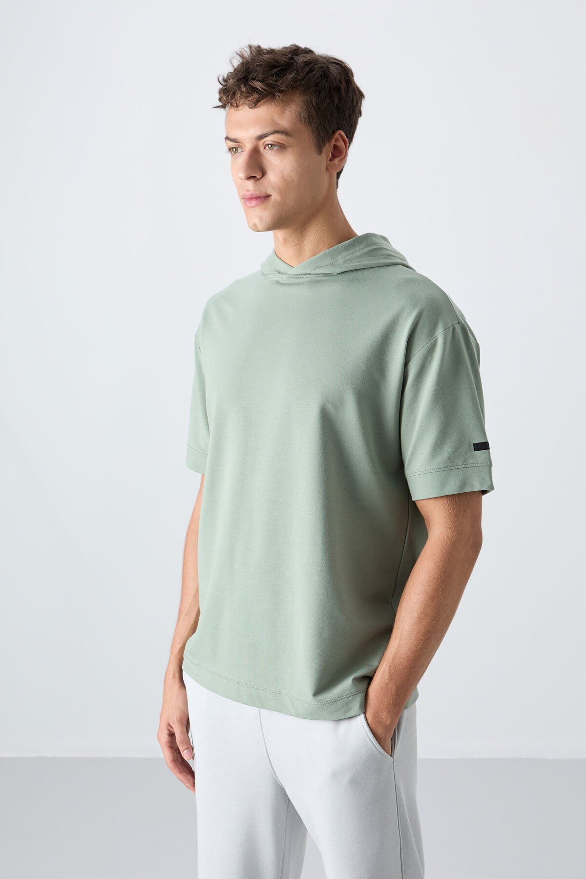 Light Green Cotton Thick Soft Textured Oversize Fit Basic Men's T-Shirt - 88352