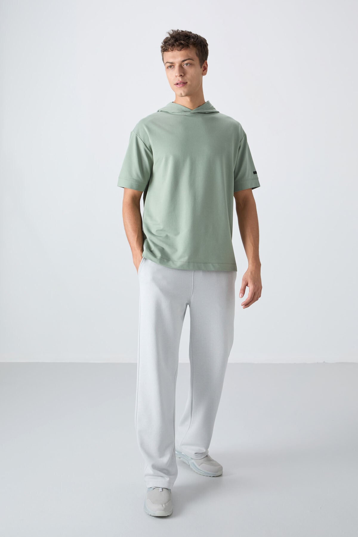 Light Green Cotton Thick Soft Textured Oversize Fit Basic Men's T-Shirt - 88352