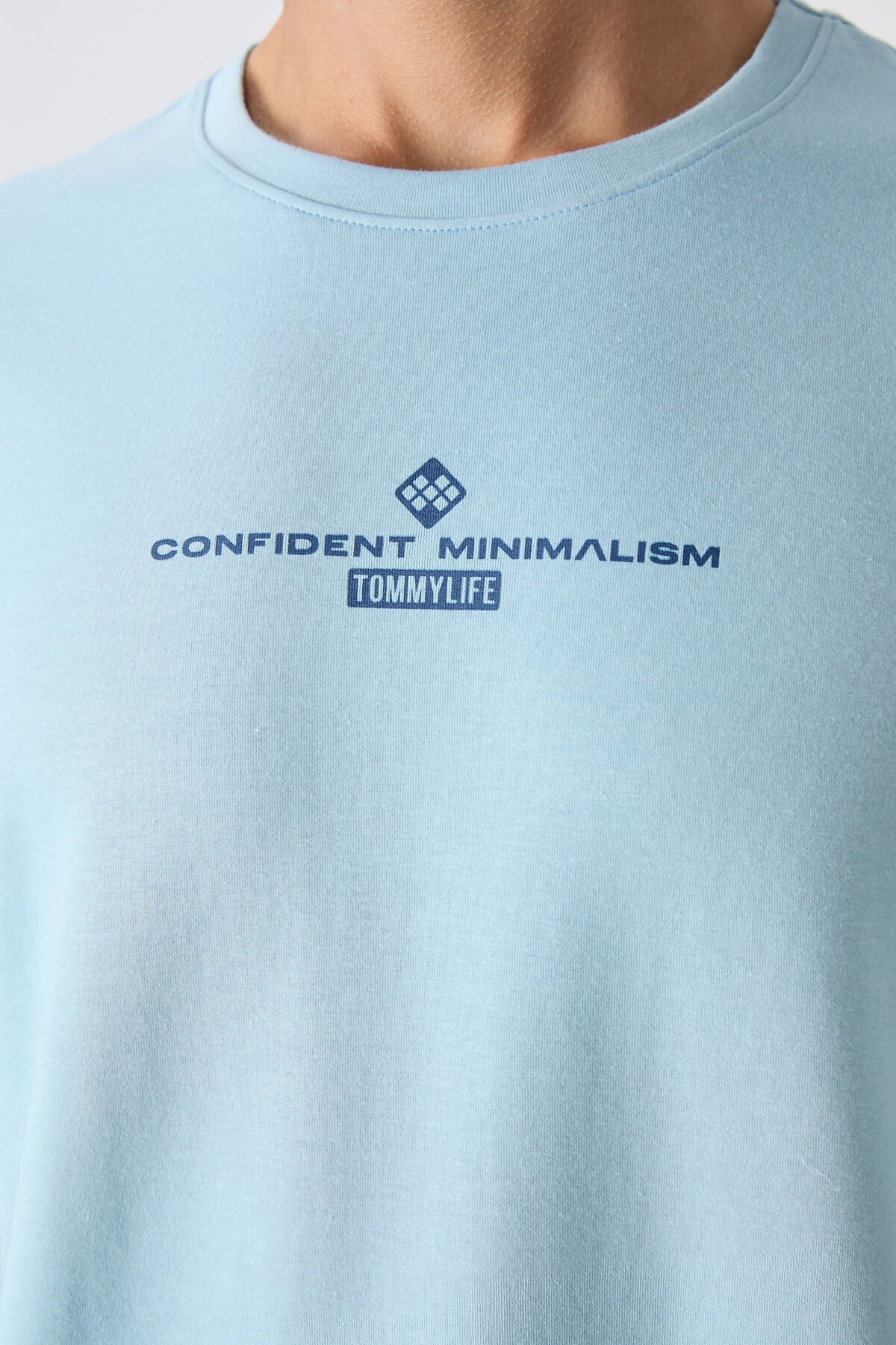 Light Blue Cotton Thick Soft Textured Oversize Fit Printed Men's T-Shirt - 88321