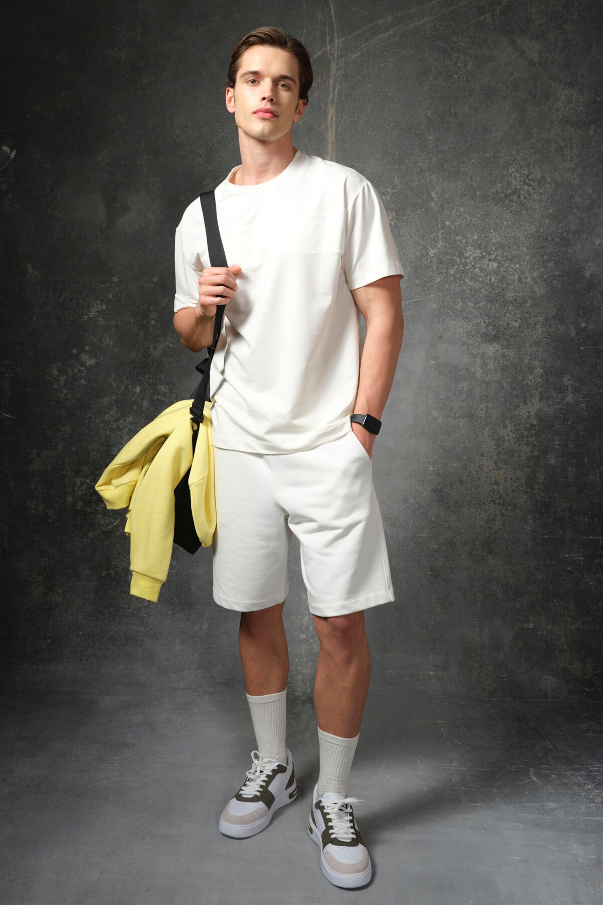 Ecru Thick Soft Textured Cotton Oversize Fit Basic Men's T-Shirt - 88378