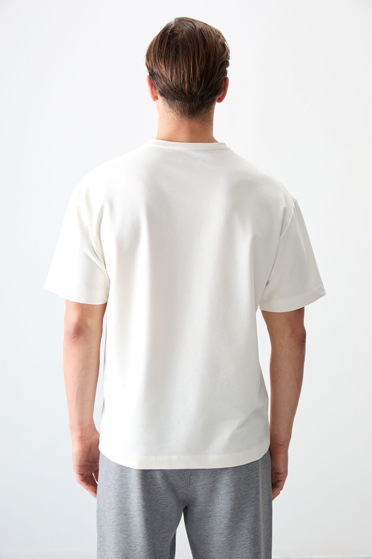 Beige Cotton Thick Soft Textured Oversize Fit Basic Men's T-Shirt - 88377