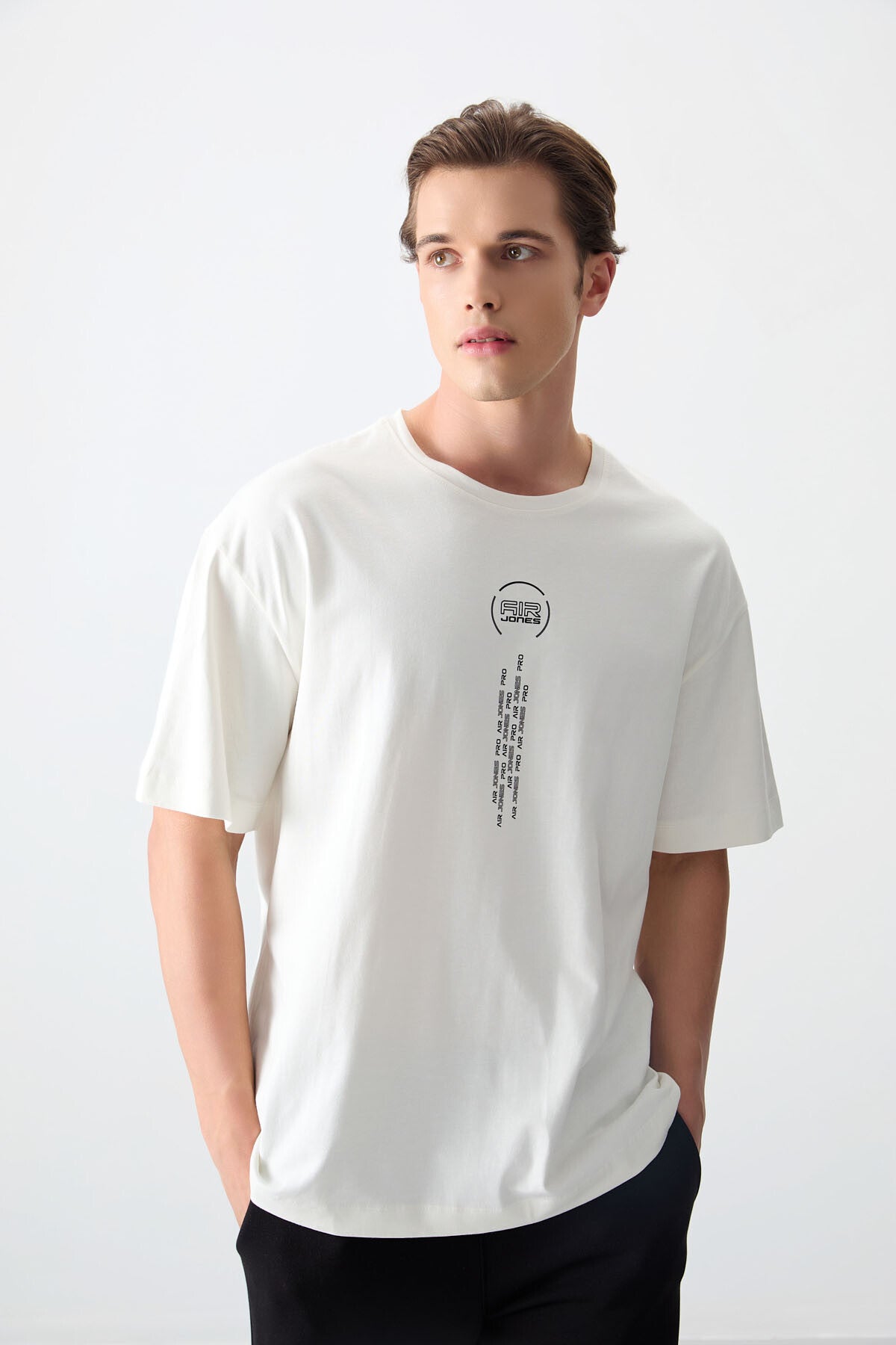 Ecru 100% Cotton Thick Soft Textured Oversize Fit Printed Men's T-Shirt - 88355