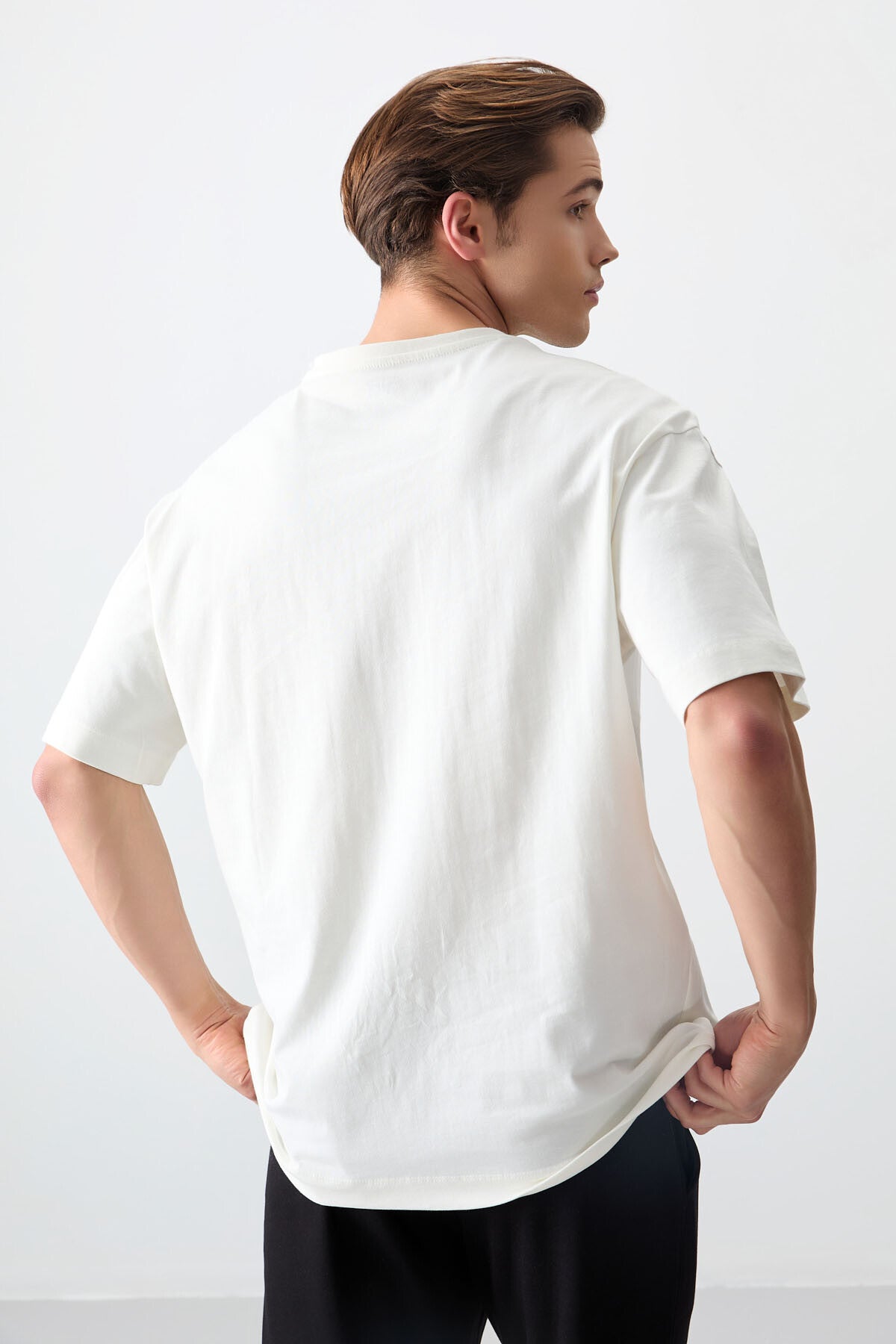 Ecru 100% Cotton Thick Soft Textured Oversize Fit Printed Men's T-Shirt - 88355