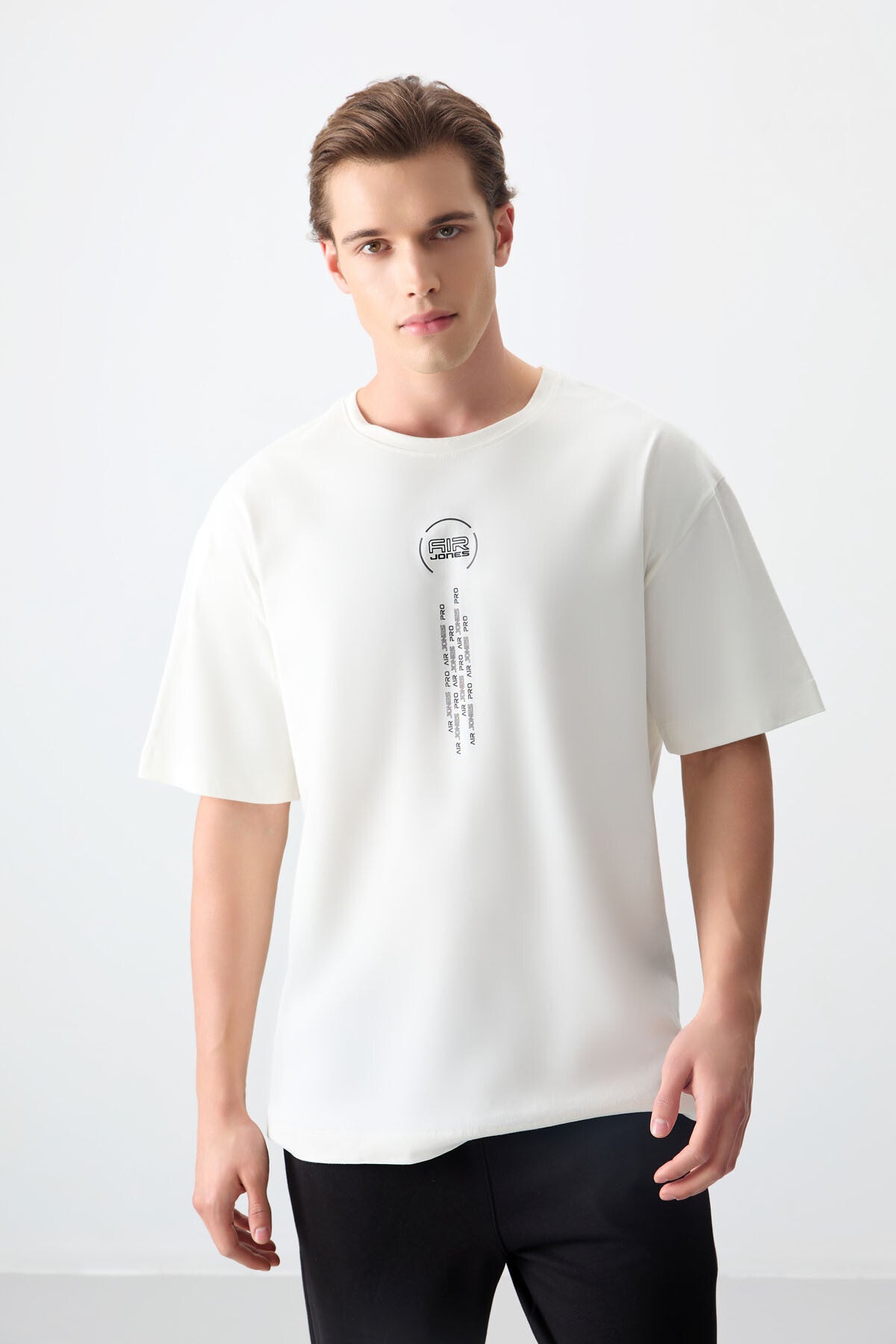 Ecru 100% Cotton Thick Soft Textured Oversize Fit Printed Men's T-Shirt - 88355