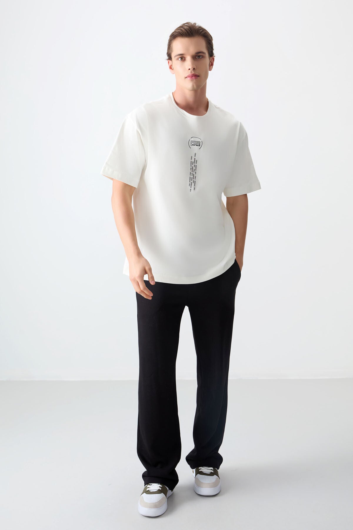 Ecru 100% Cotton Thick Soft Textured Oversize Fit Printed Men's T-Shirt - 88355
