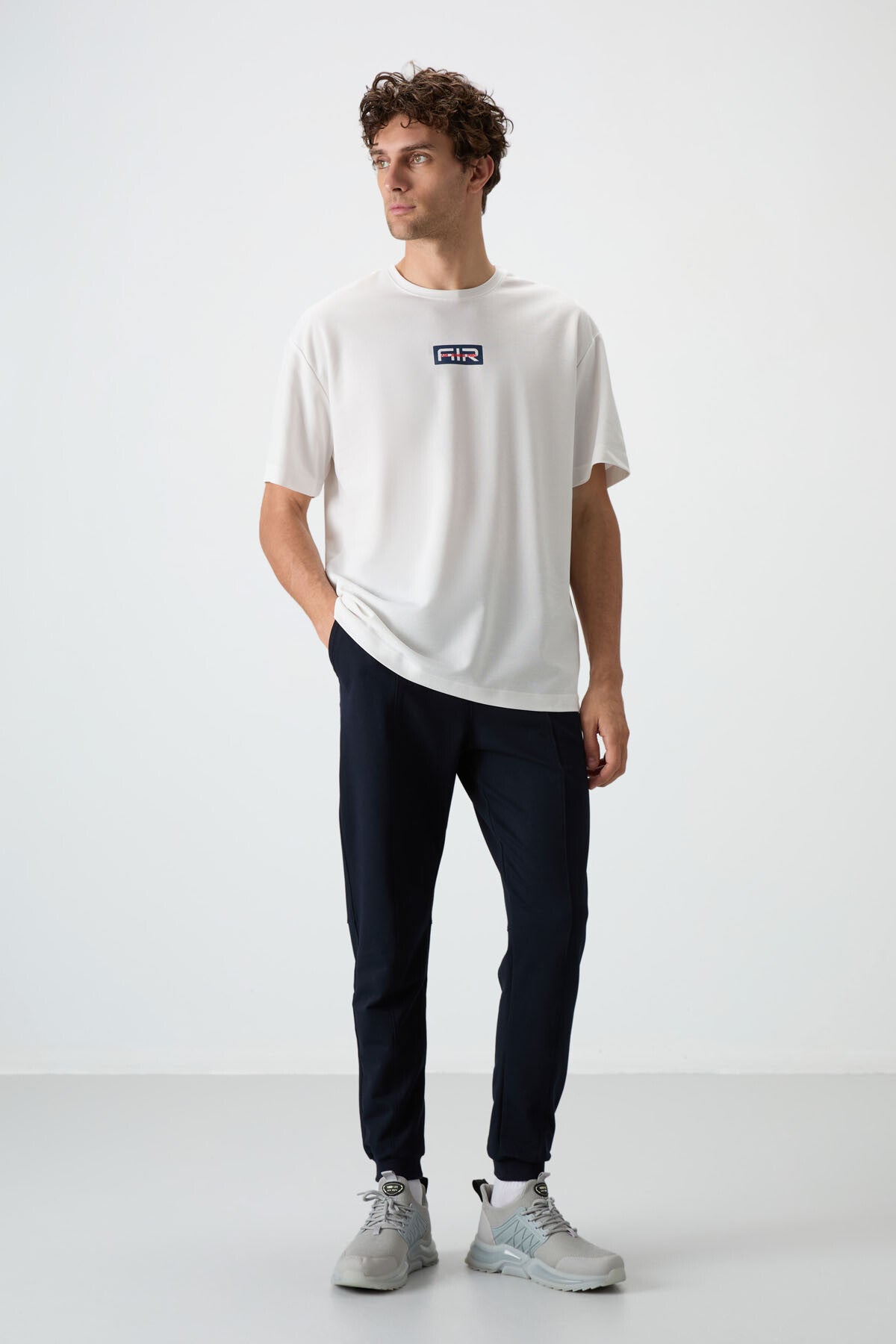 Ecru Thick Cotton Textured Surface Oversize Fit Printed Men's T-Shirt - 88367
